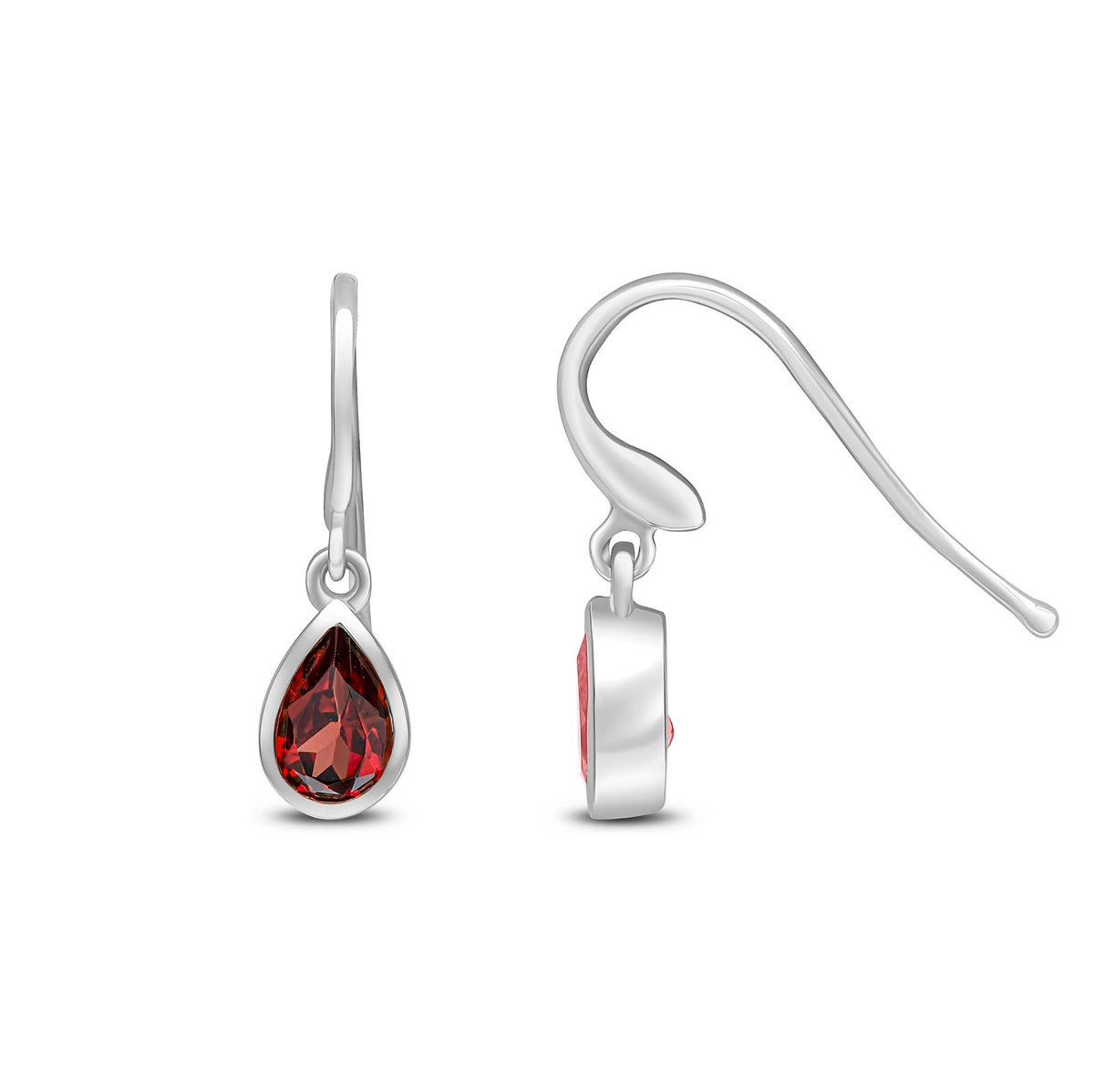 9CT WG 6X4 PEARSHAPE GARNET RUBOVER DROP EARRINGS. HOOK WIRE FITTING