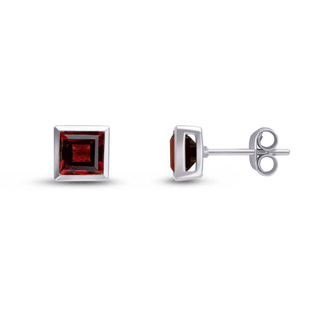 9CT WG 5MM SQUARE GARNET RUBOVER SET EARRINGS
