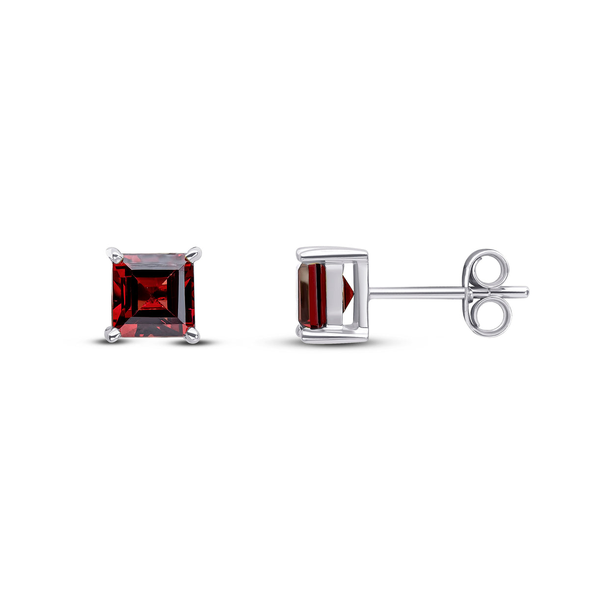 9CT WG 5MM SQUARE GARNET CLAW SET EARRINGS