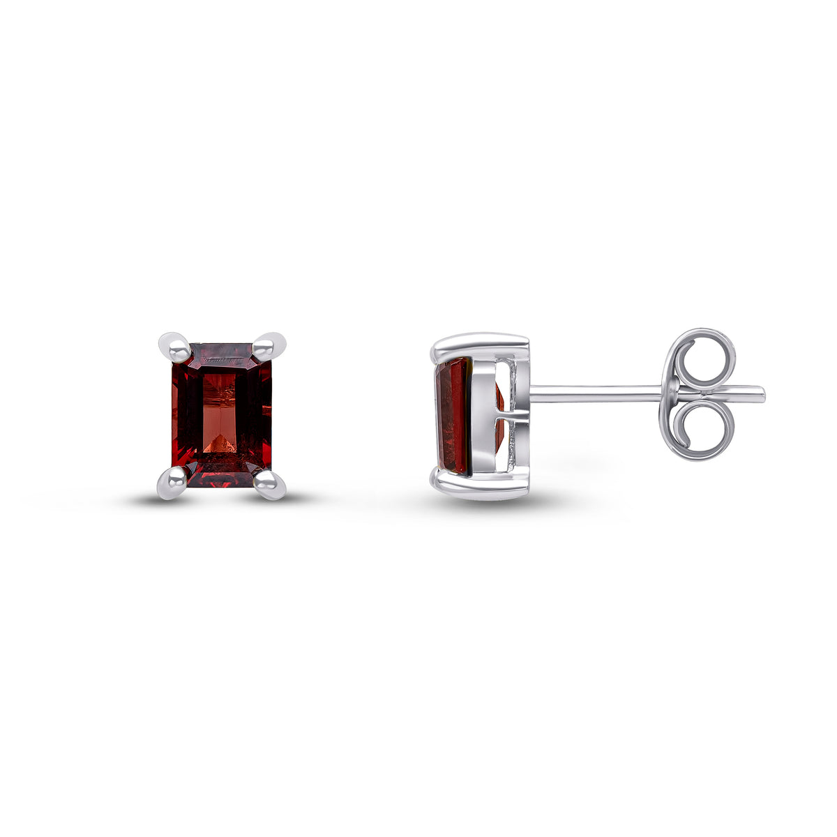 9CT WG 6X4 OCTAGON GARNET CLAW SET EARRINGS