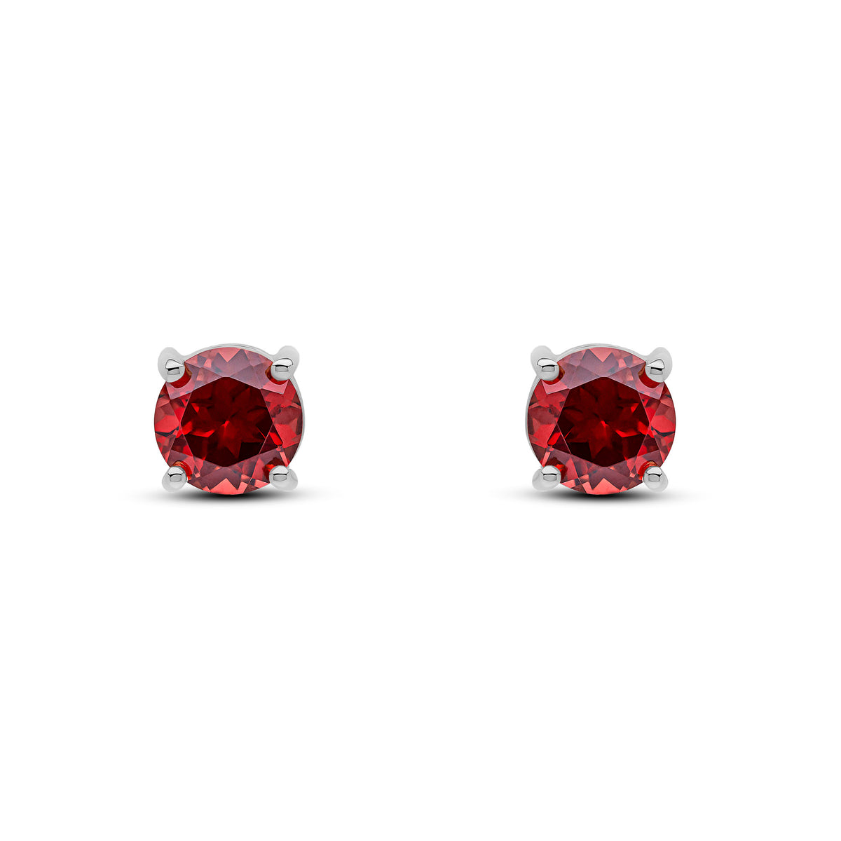 9CT WG 6MM ROUND GARNET 4 CLAW EARRINGS