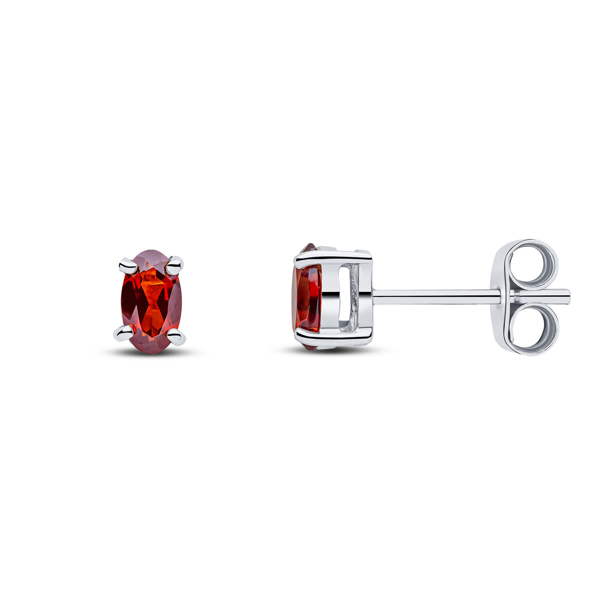 9CT WG 5X3 OVAL GARNET CLAW SET STUD EARRINGS