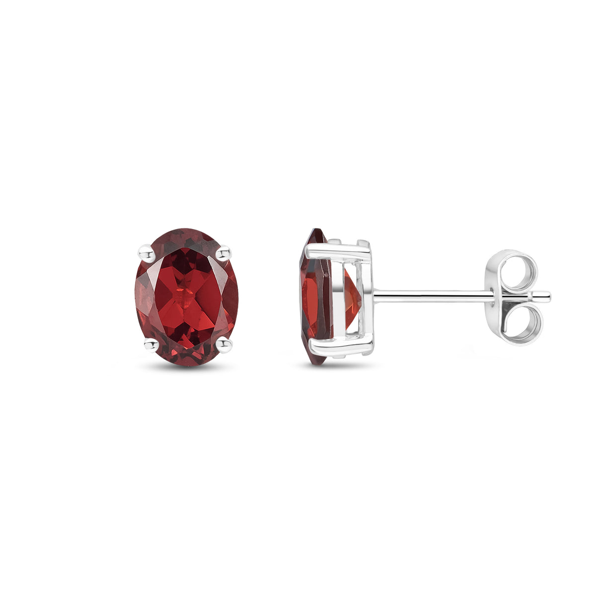 9CT WG 8X6 OVAL GARNET CLAW SET EARRINGS