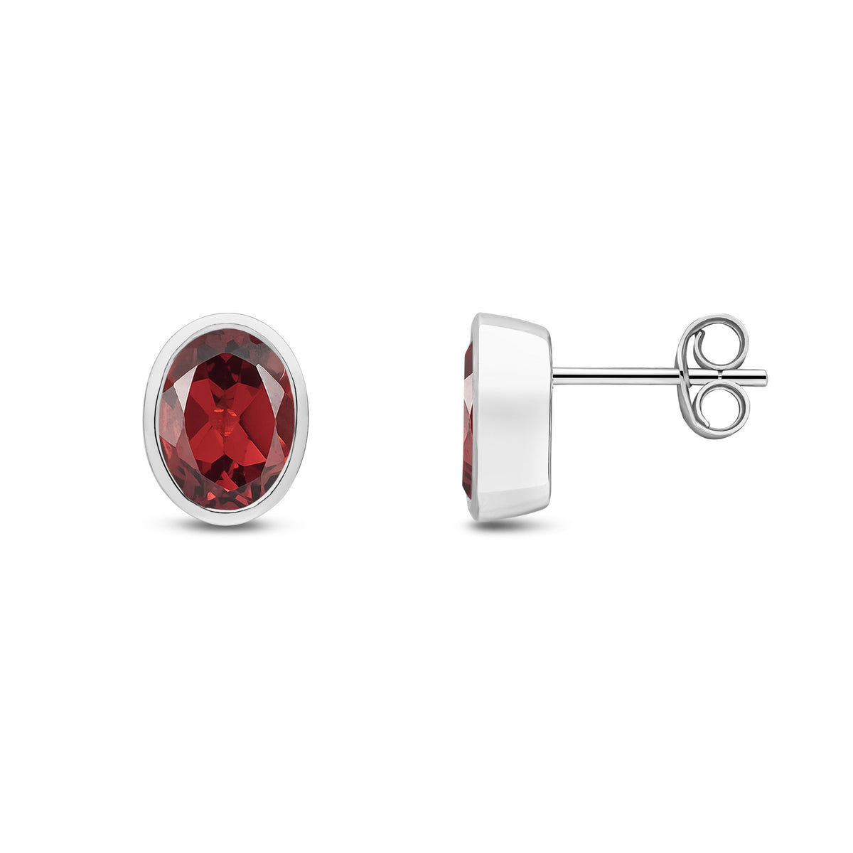 9CT WG 8X6 OVAL GARNET RUBOVER EARRINGS