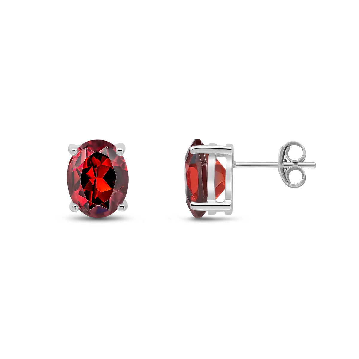 9CT WG 9X7 OVAL GARNET CLAW EARRINGS