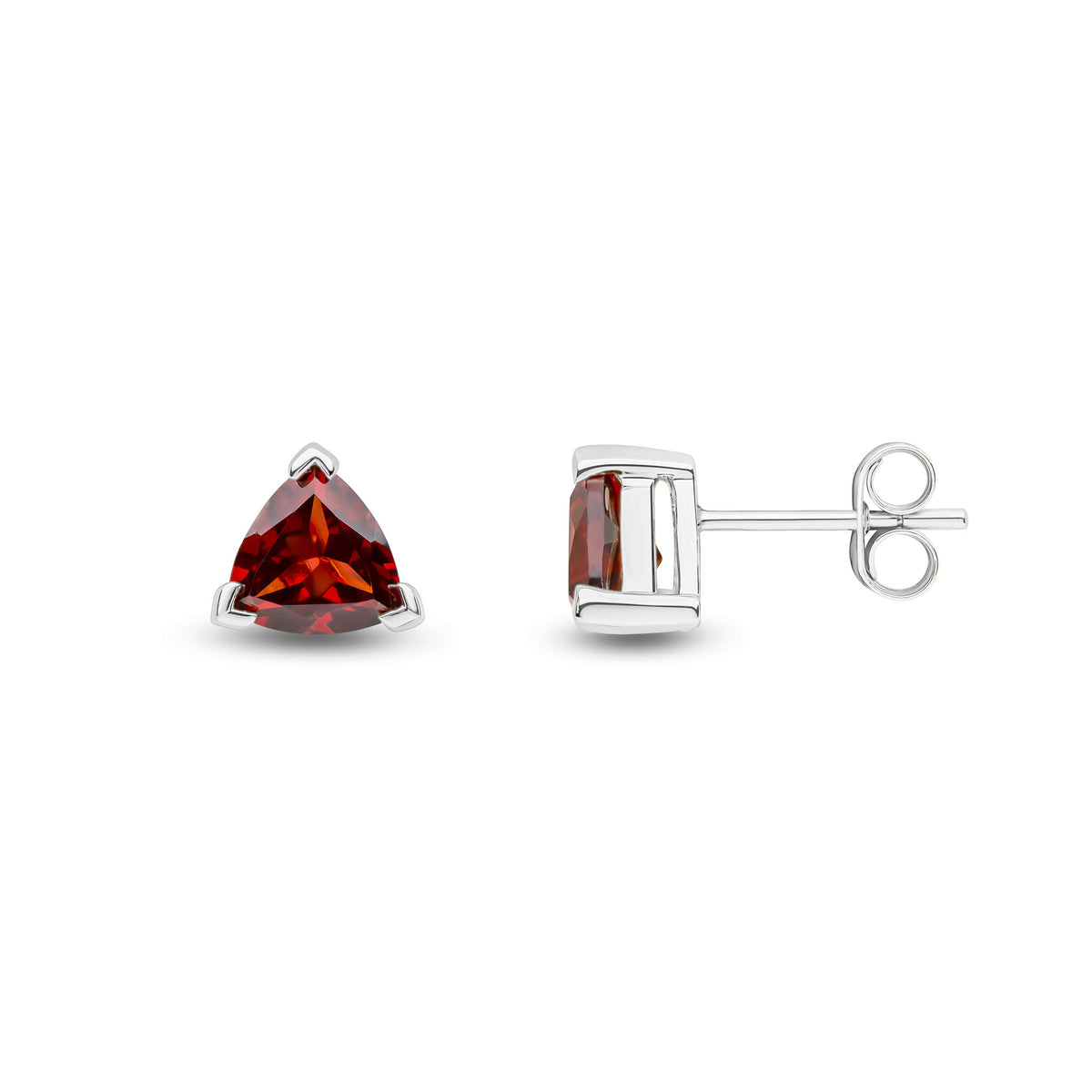 9CT WG 6MM TRILLIANT GARNET CLAW SET EARRINGS