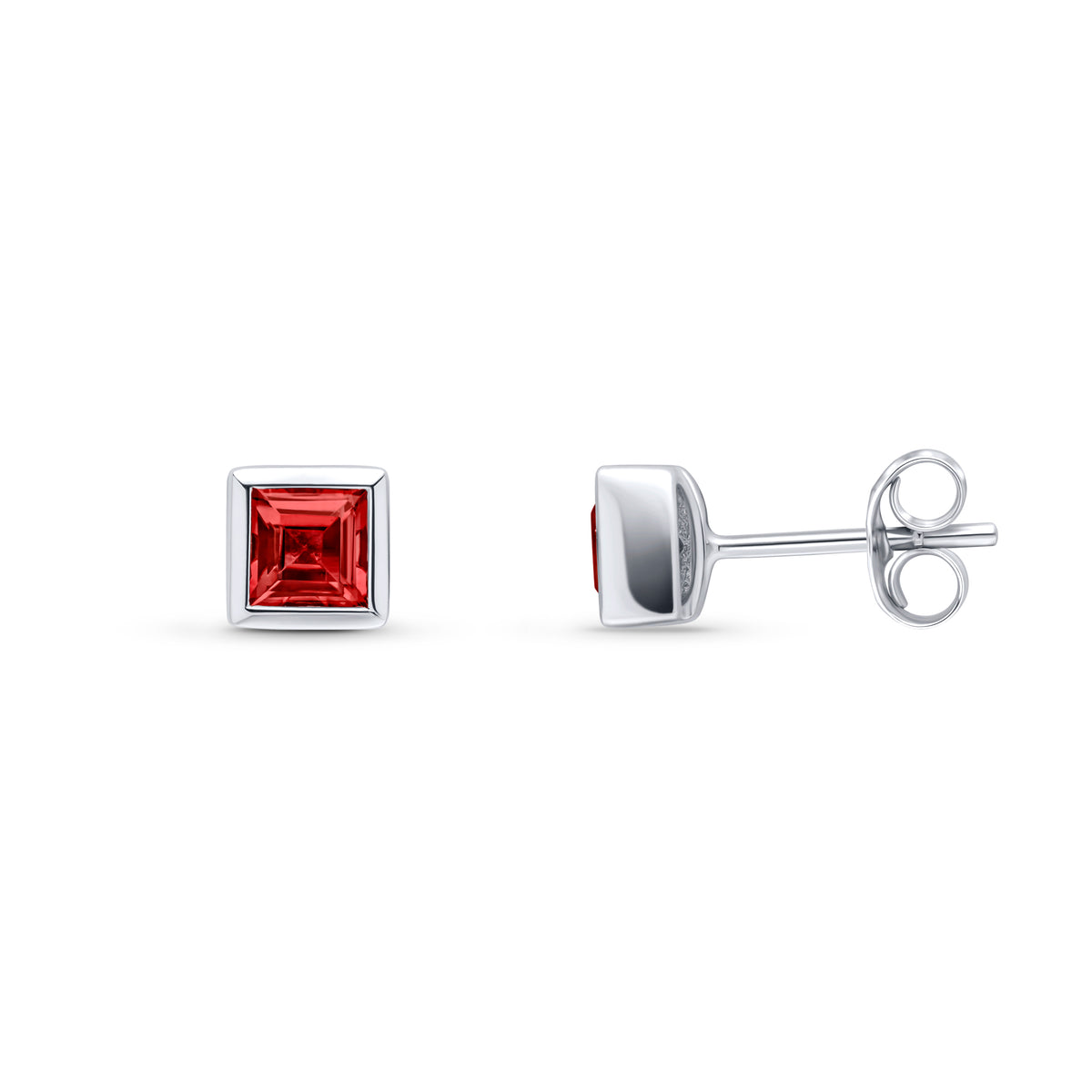 9CT WG 4MM SQUARE GARNET RUBOVER SET EARRINGS