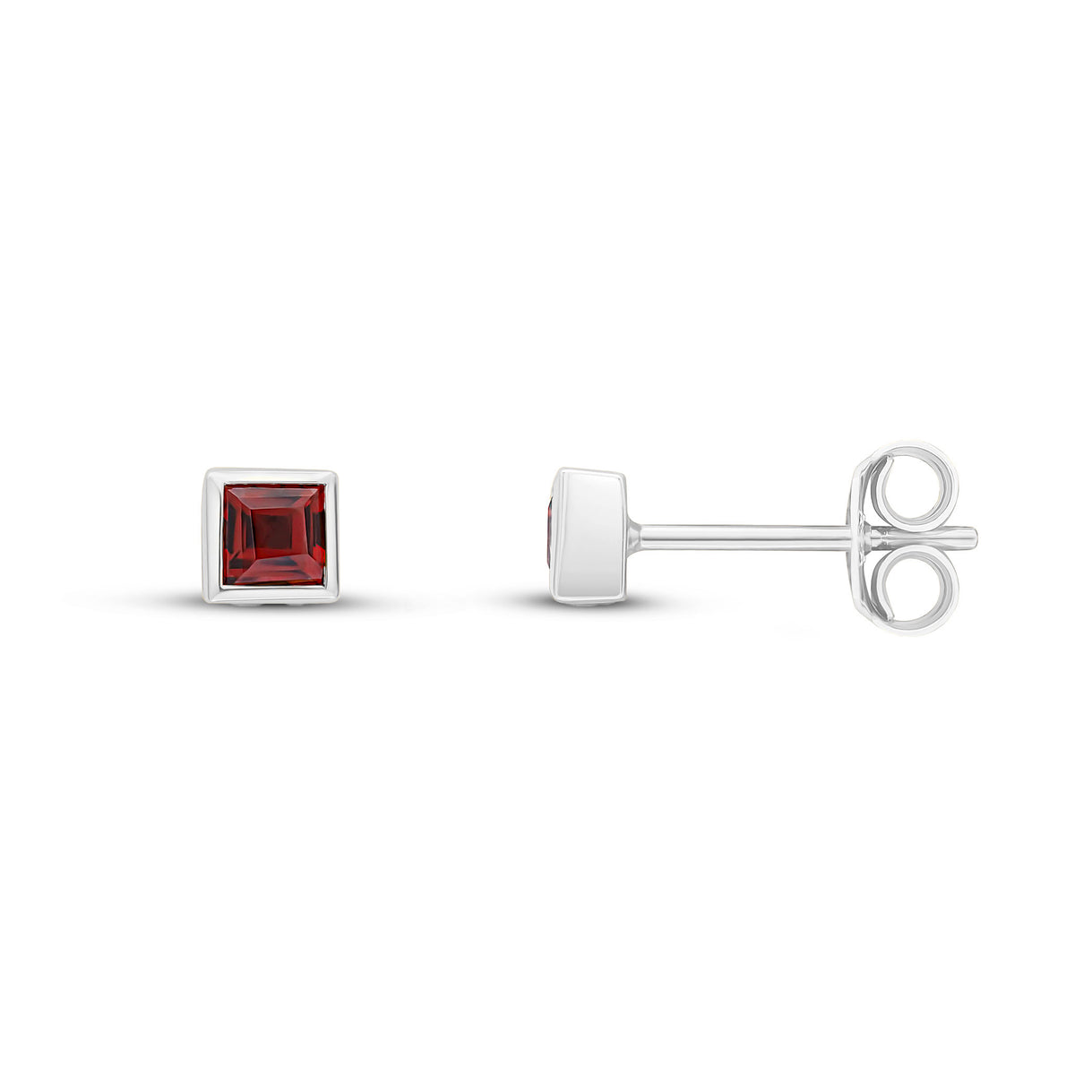 9CT WG 3MM SQUARE GARNET RUBOVER SET EARRINGS