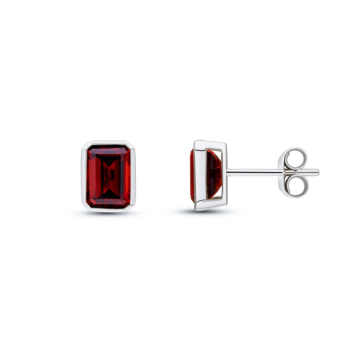9CT WG 7X5 OCTAGON GARNET RUBOVER SET EARRINGS