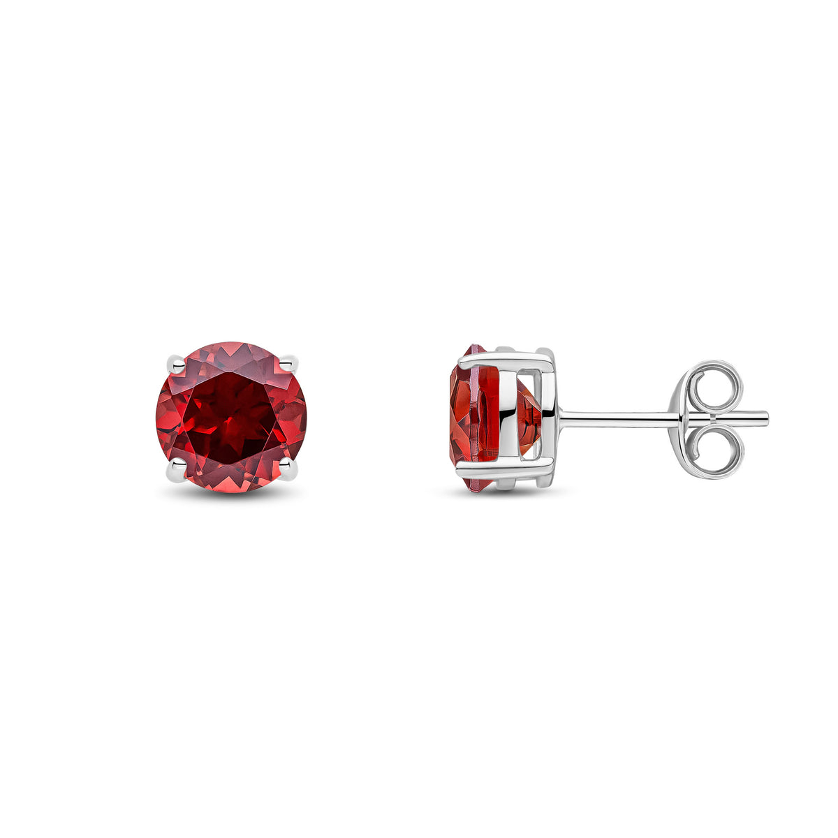 9CT WG 7MM ROUND GARNET CLAW SET EARRINGS