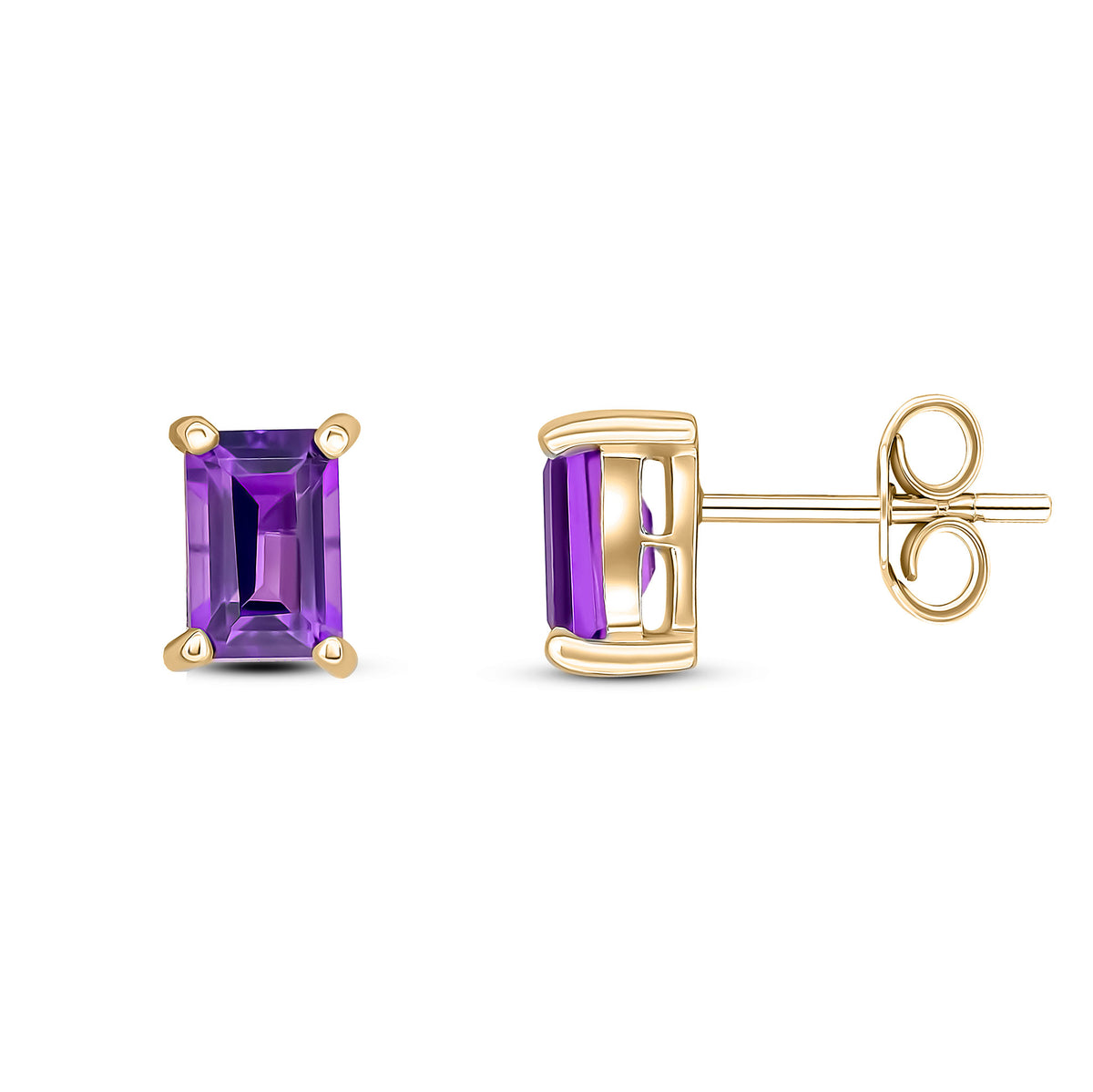 9CT YG 6X4 OCTAGON AMETHYST CLAW SET EARRINGS
