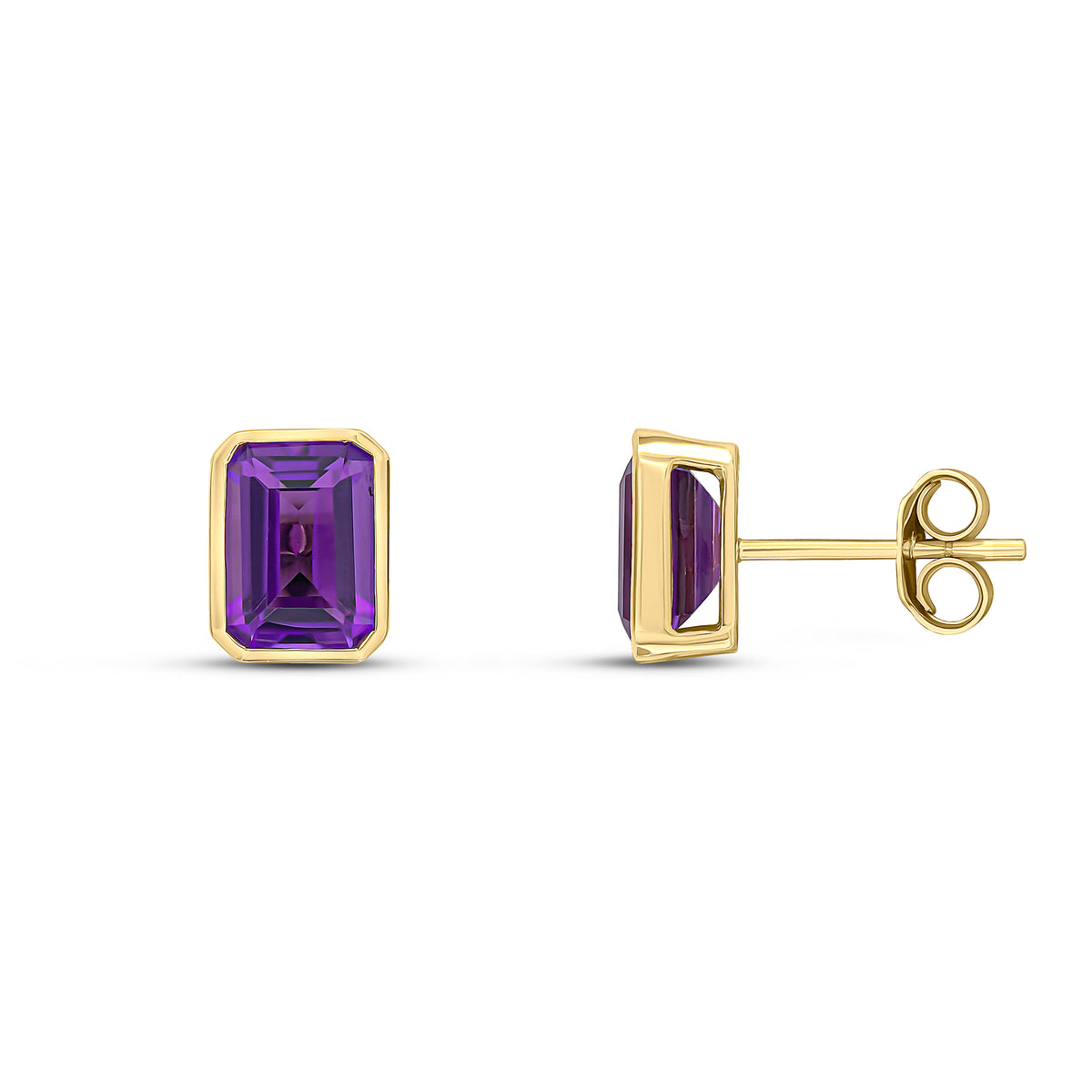 9CT YG 7X5 OCTAGON AMETHYST RUBOVER SET EARRINGS