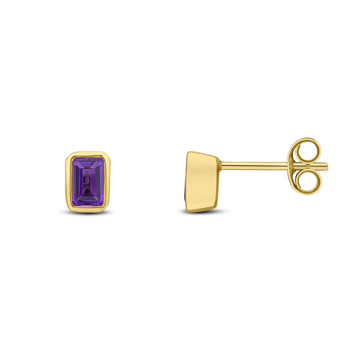 9CT YG 5X3 OCTAGON AMETHYST RUBOVER SET EARRINGS
