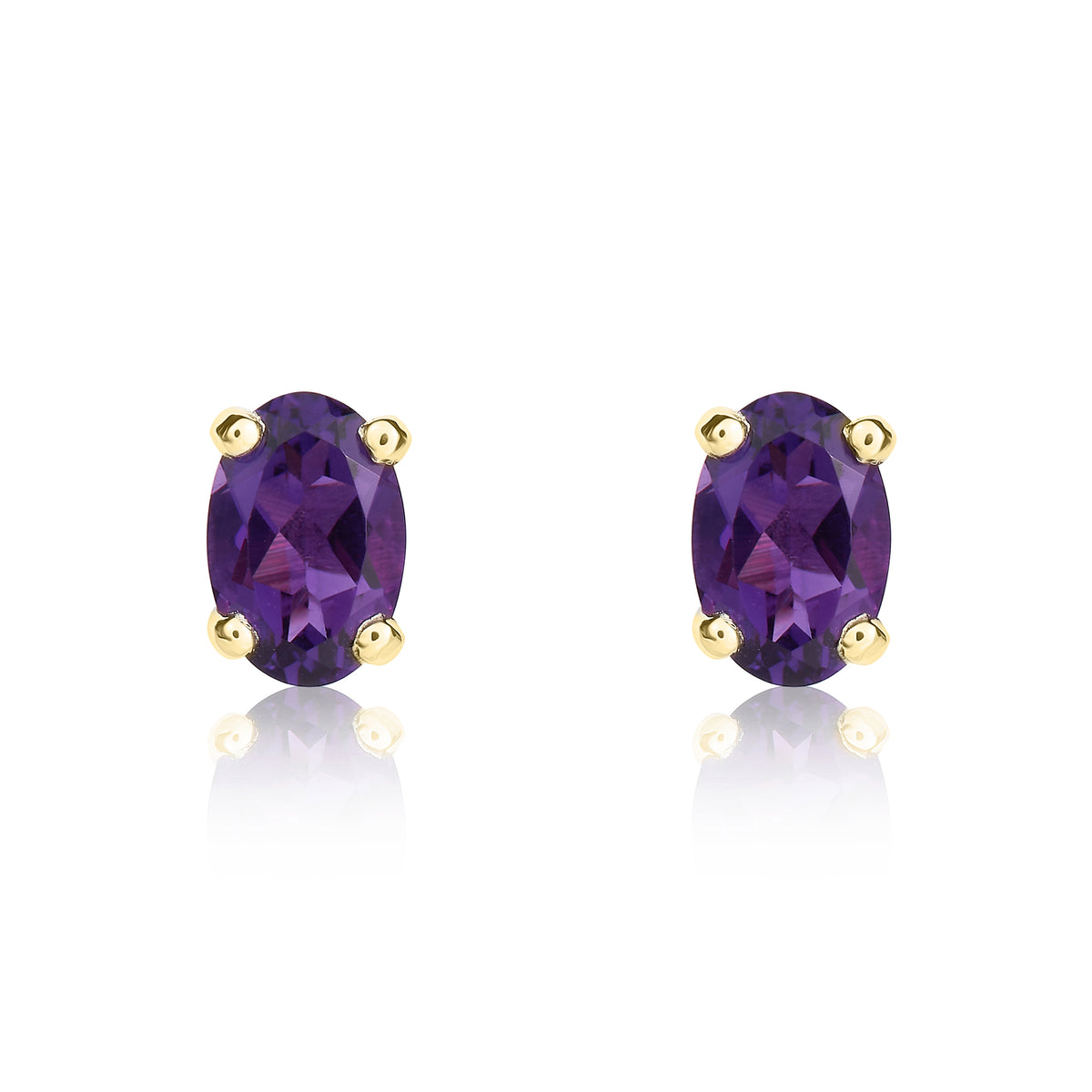 9CT YG 6X4 OVAL AMETHYST CLAW SET EARRINGS