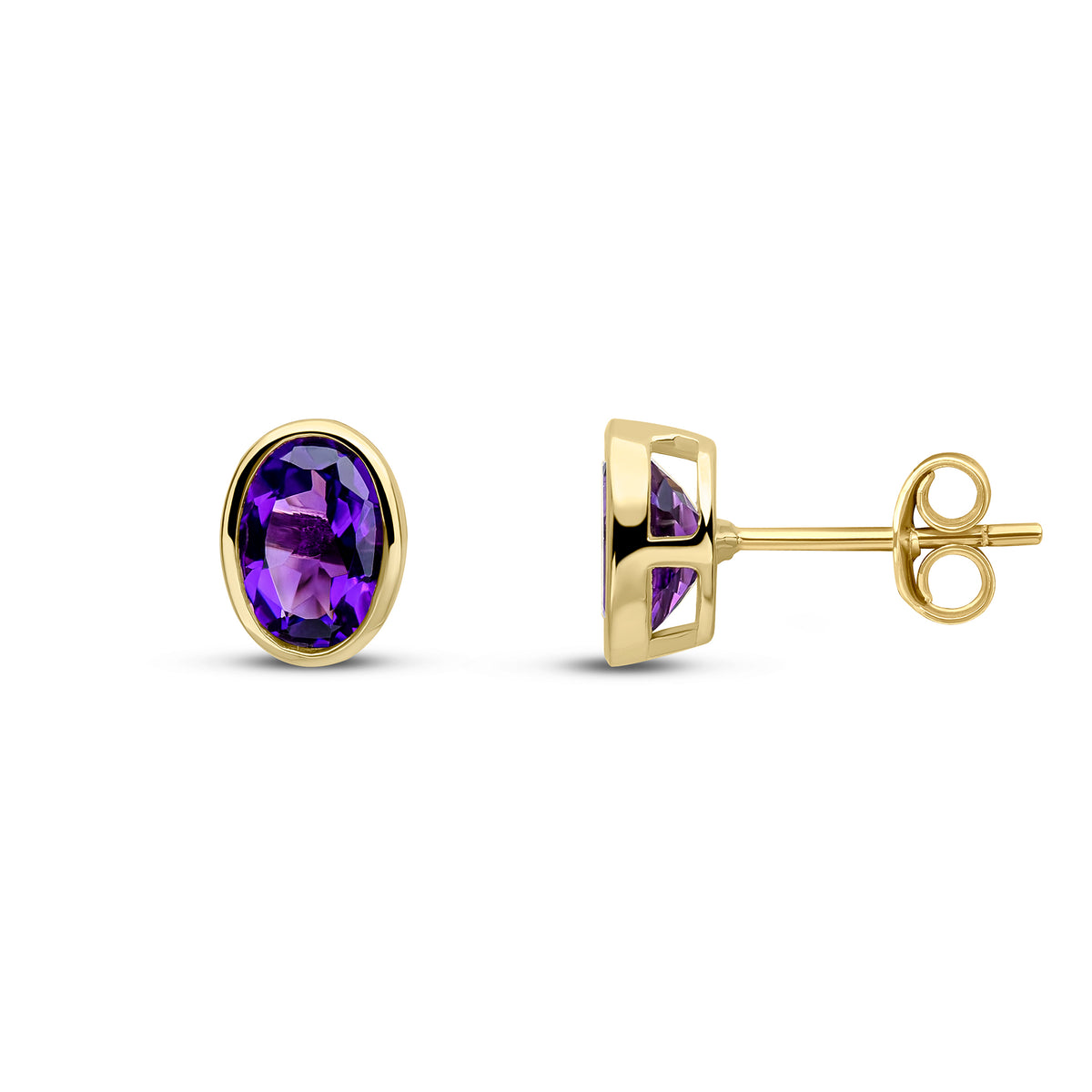 9CT YG 7X5 OVAL AMETHYST RUBOVER EARRINGS