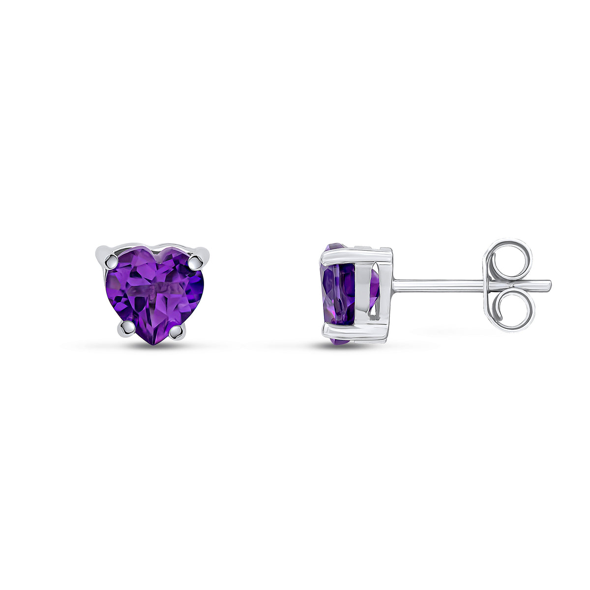 9CT WG 6MM HEARTSHAPE AMETHYST CLAW SET SET EARRINGS