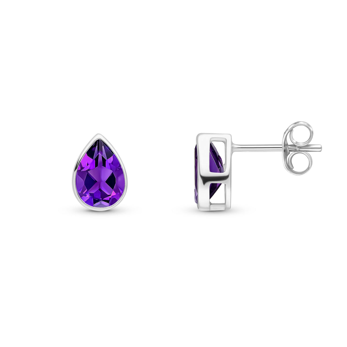 9CT WG 7X5 PEARSHAPE AMETHYST RUBOVER SET EARRINGS