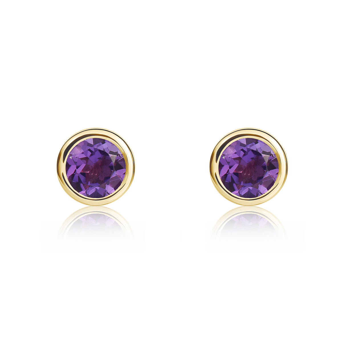 9CT YG 4MM ROUND AMETHYST RUBOVER STUD EARRINGS