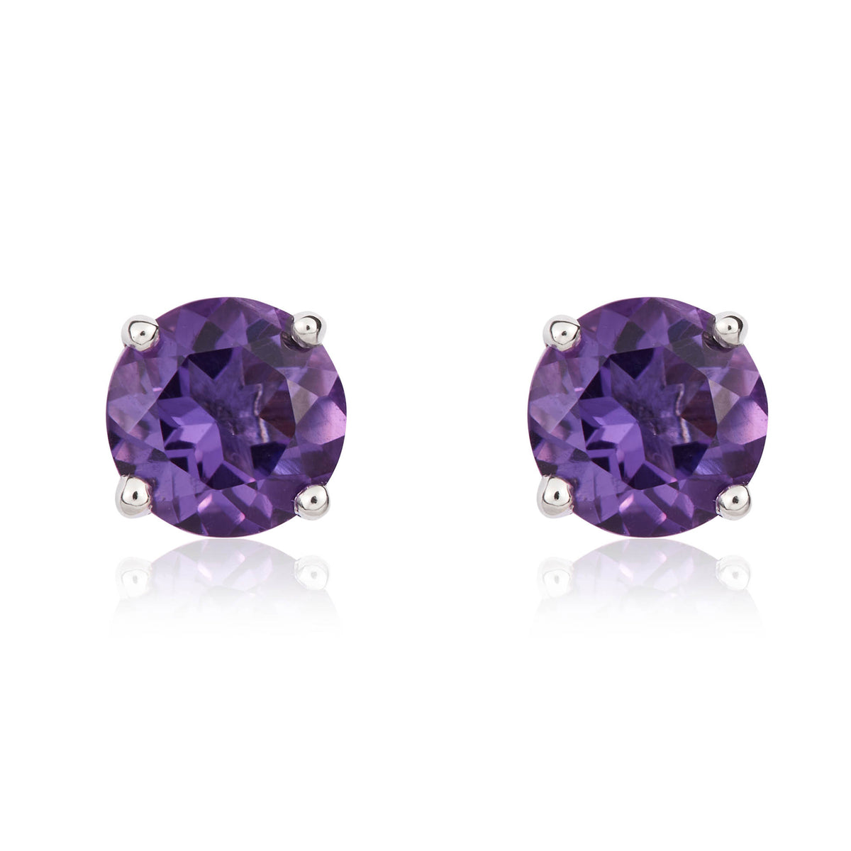 9CT WG 5MM ROUND AMETHYST 4 CLAW STUD EARRINGS