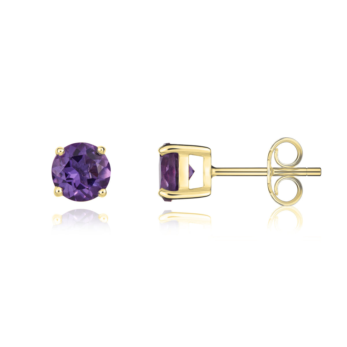 9CT YG 5MM ROUND AMETHYST 4 CLAW SET EARRINGS