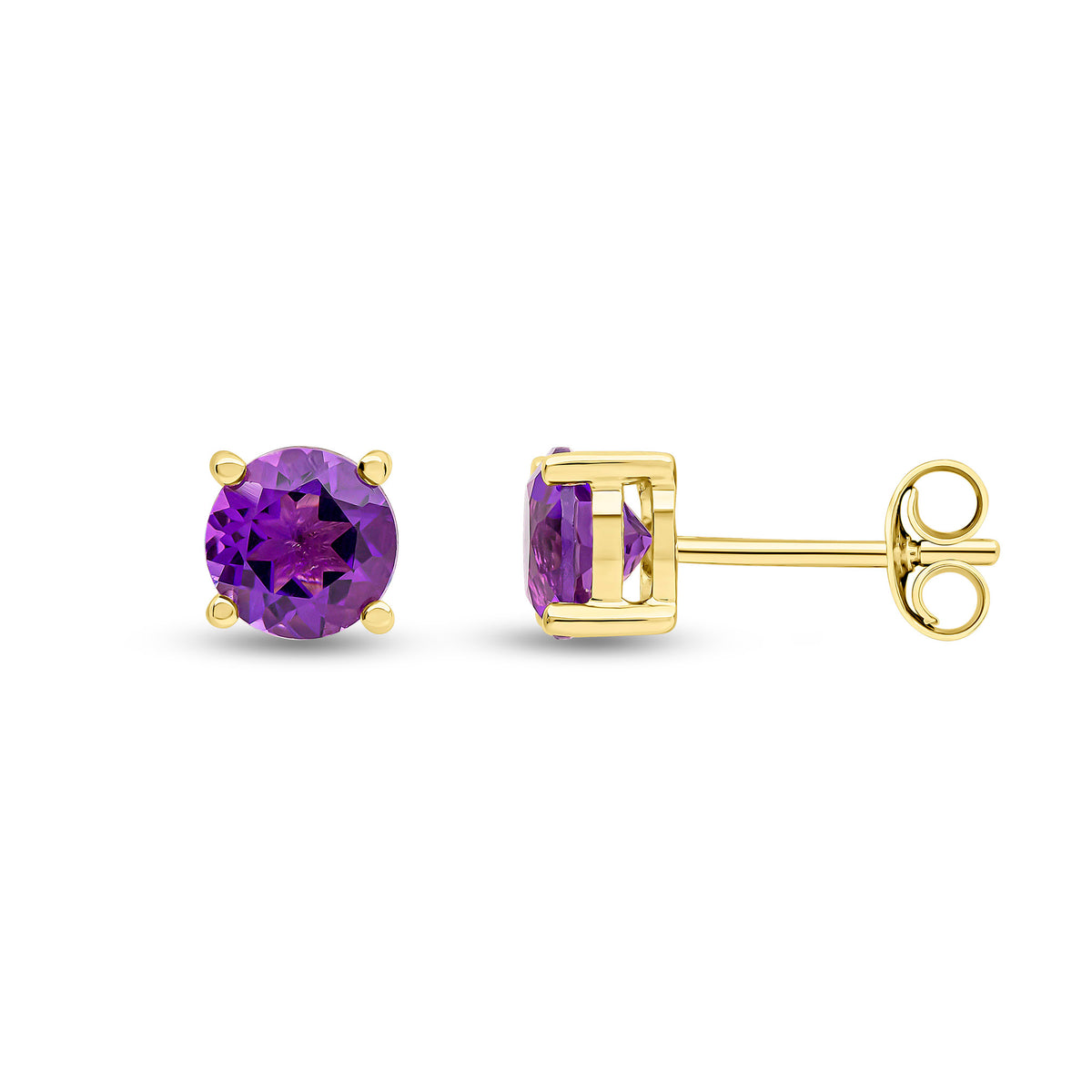9CT YG 6MM ROUND AMETHYST 4 CLAW EARRINGS