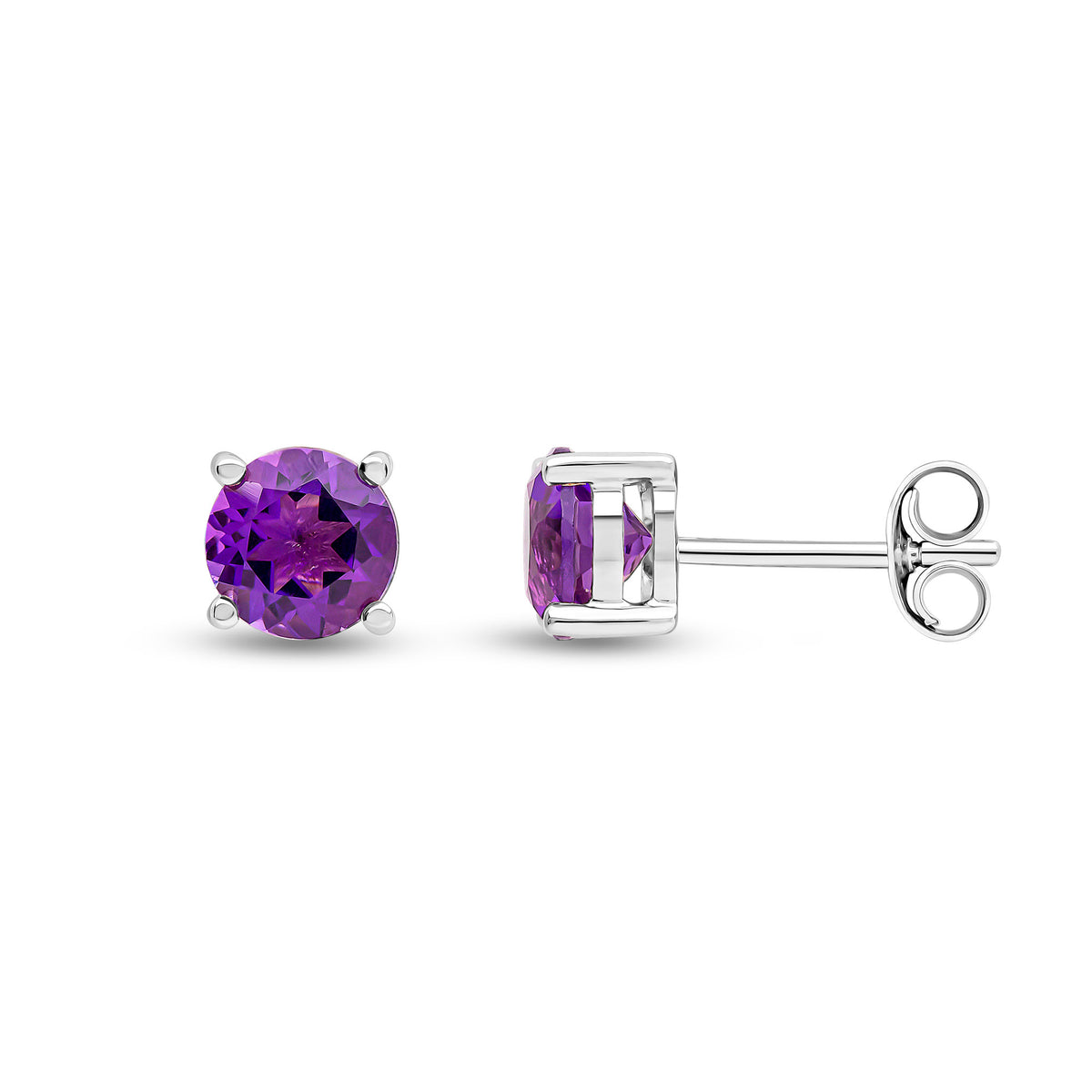 9CT WG 6MM ROUND AMETHYST 4 CLAW EARRINGS