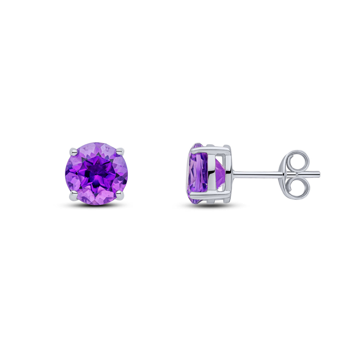 9CT WG 7MM ROUND AMETHYST CLAW SET EARRINGS