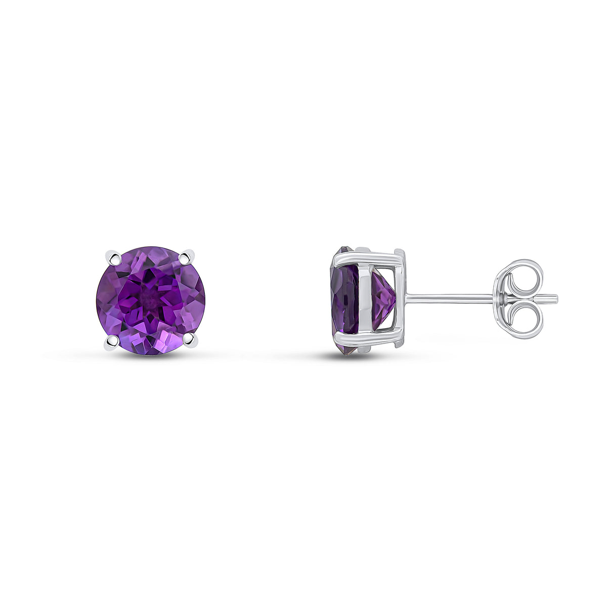 9CT WG 8MM ROUND AMETHYST CLAW SET EARRINGS