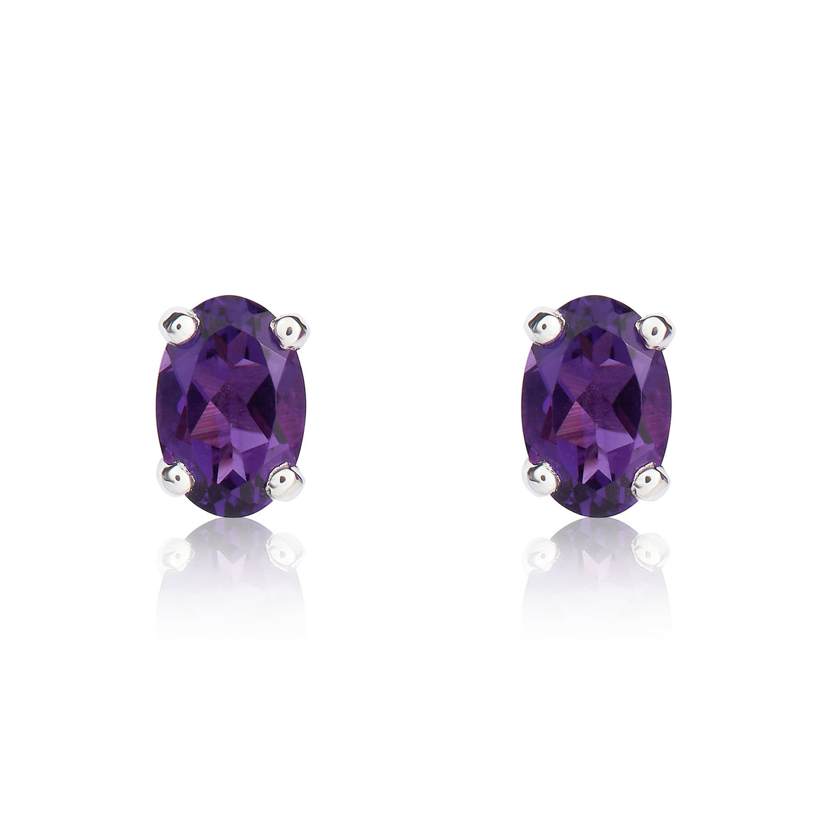 9CT WG 6X4 OVAL AMETHYST CLAW SET EARRINGS
