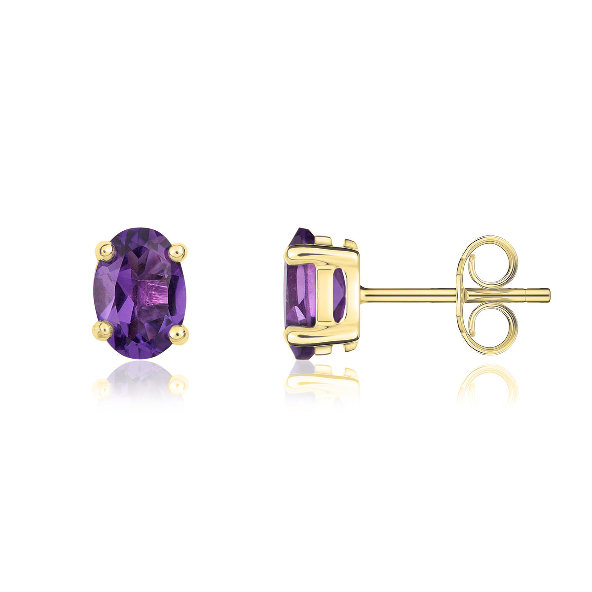 9CT YG 7X5 OVAL AMETHYST CLAW STUD EARRINGS
