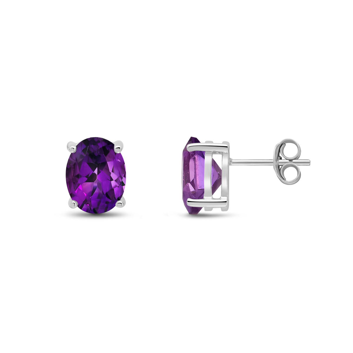 9CT WG 9X7 OVAL AMETHYST CLAW EARRINGS