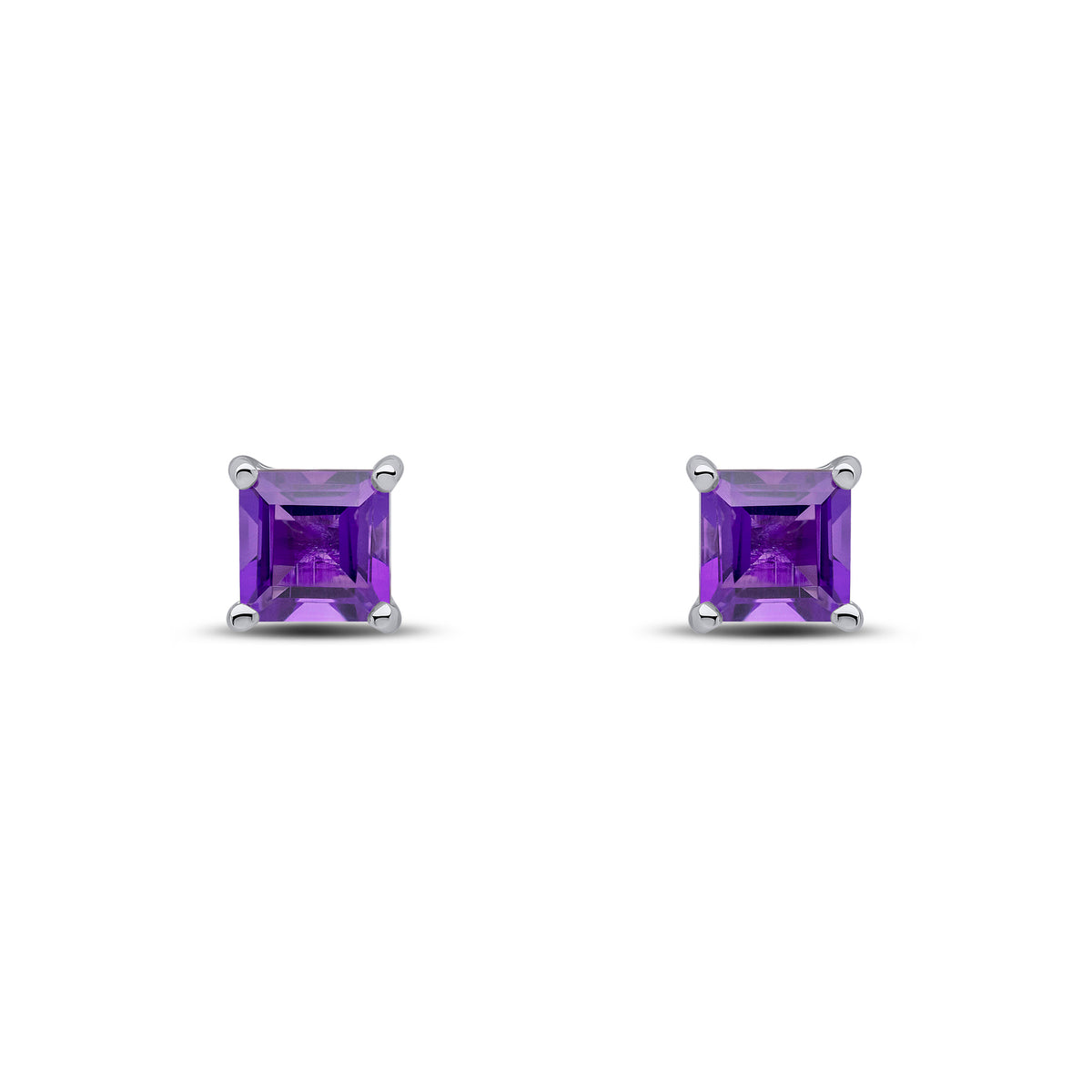 9CT WG 5MM SQUARE AMETHYST CLAW SET EARRINGS