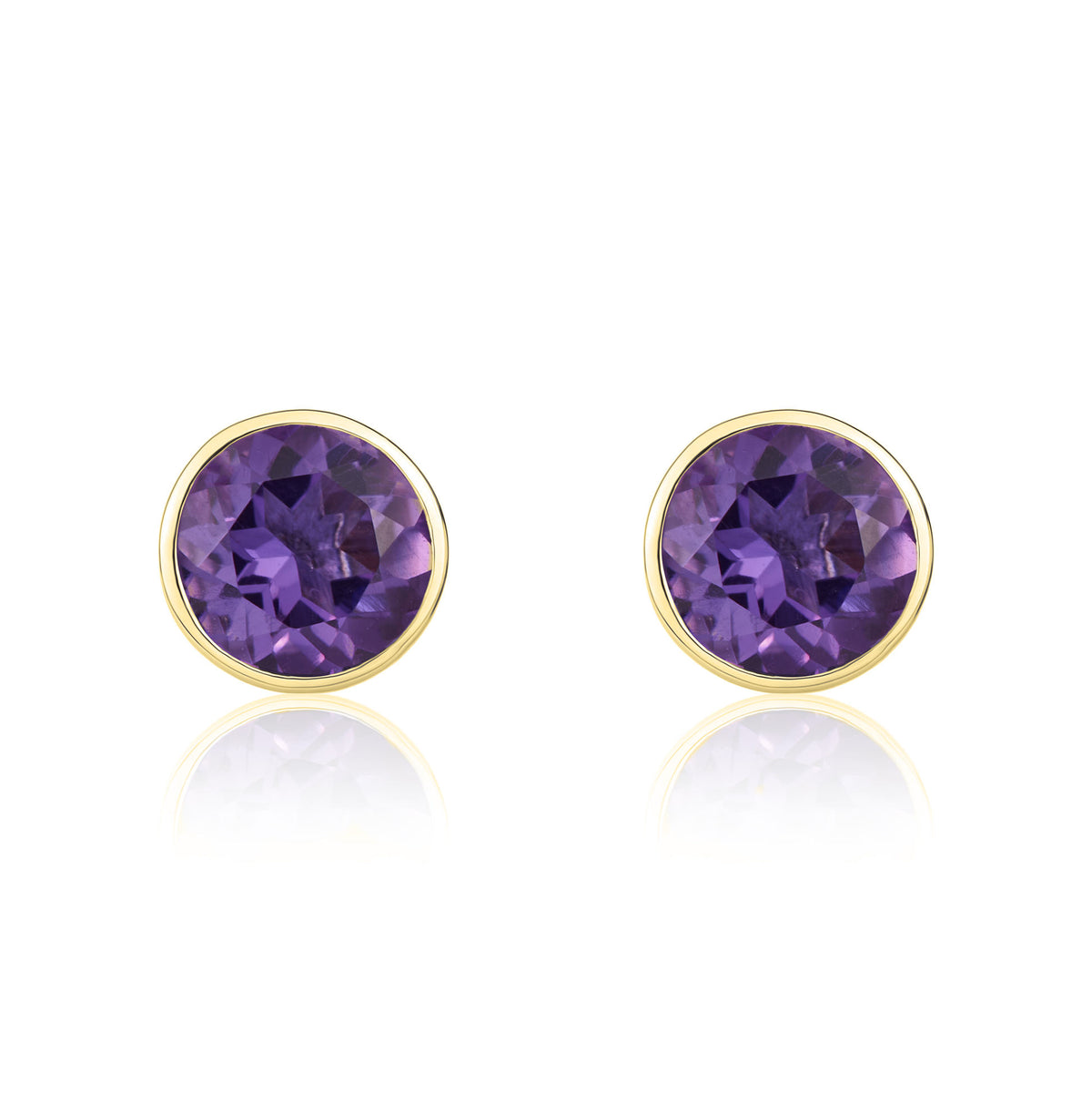 9CT YG 5MM ROUND AMETHYST RUBOVER STUD EARRINGS