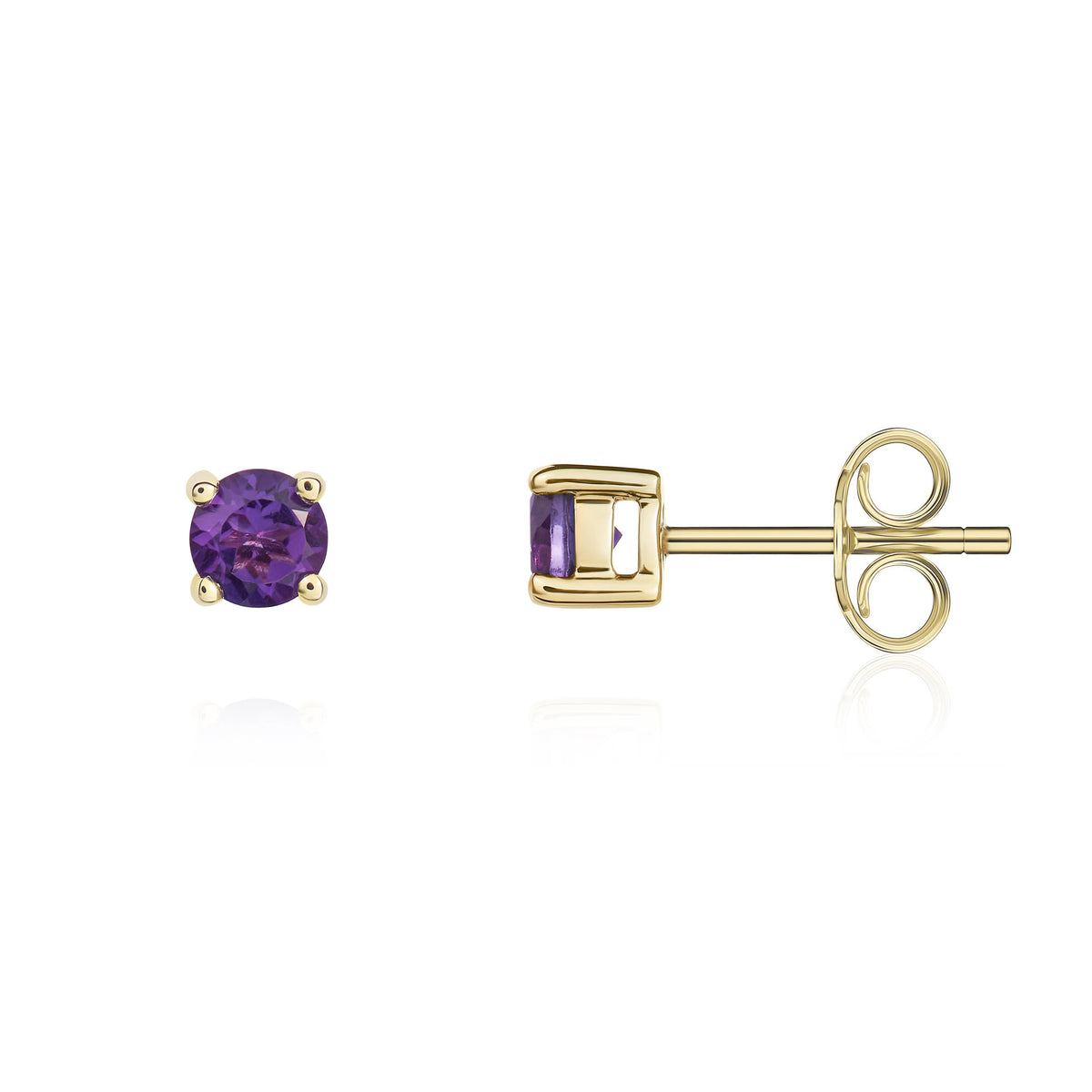9CT YG 4MM ROUND AMETHYST 4 CLAW EARRINGS