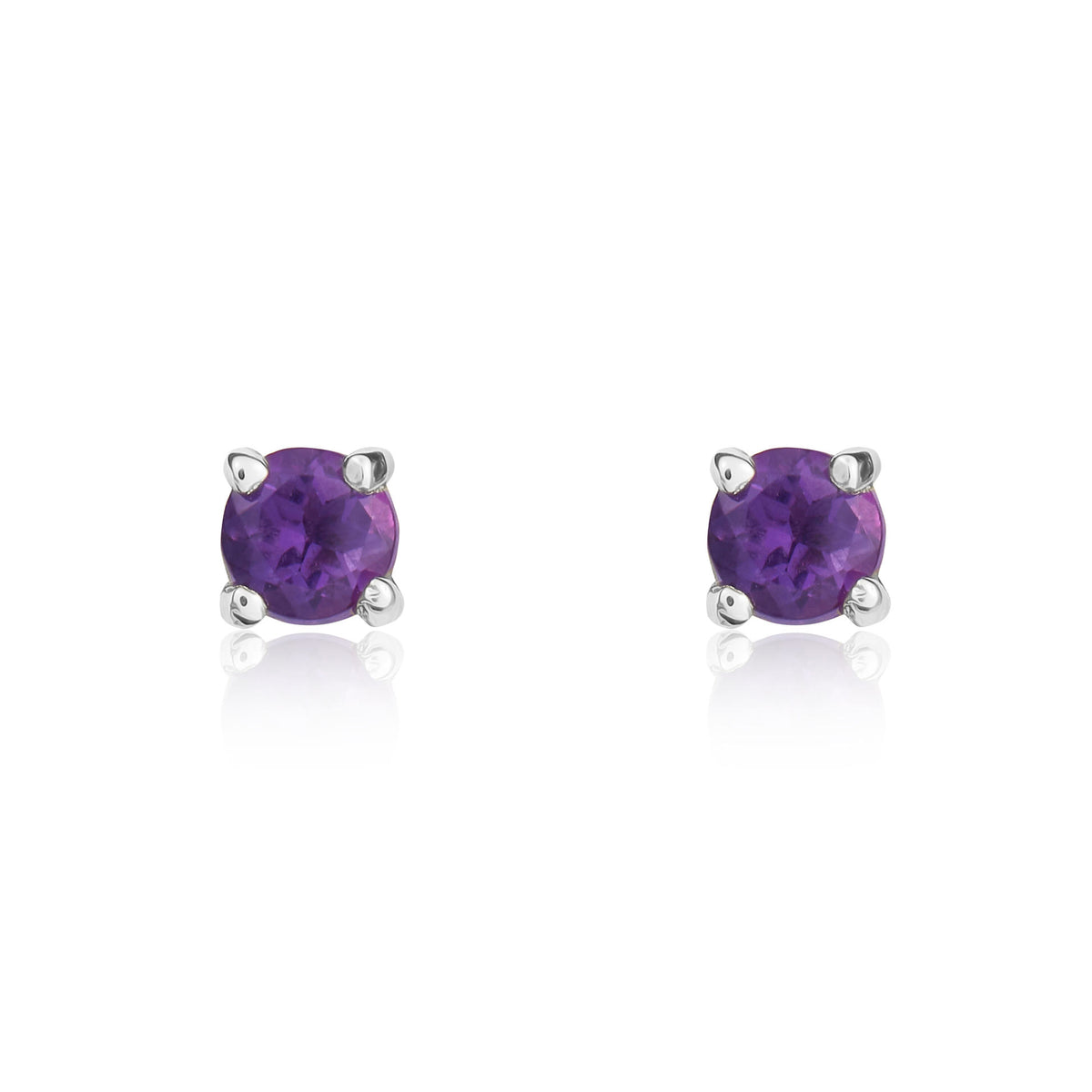 9CT WG 3MM ROUND AMETHYST 4 CLAW STUD EARRINGS