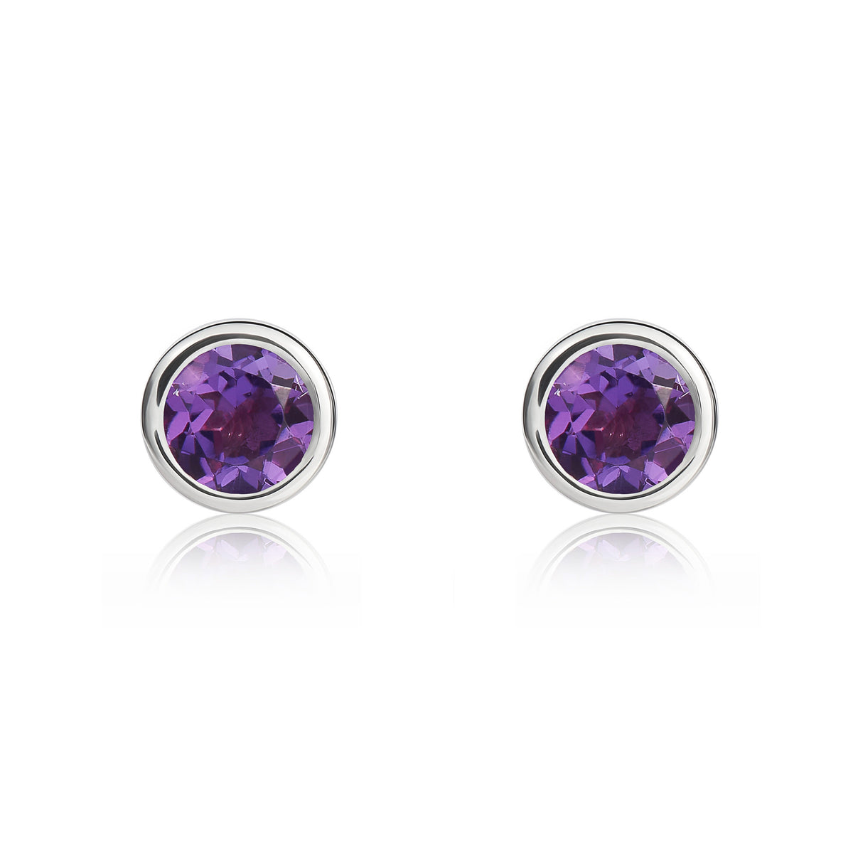 9CT WG 4MM ROUND AMETHYST RUBOVER STUD EARRINGS