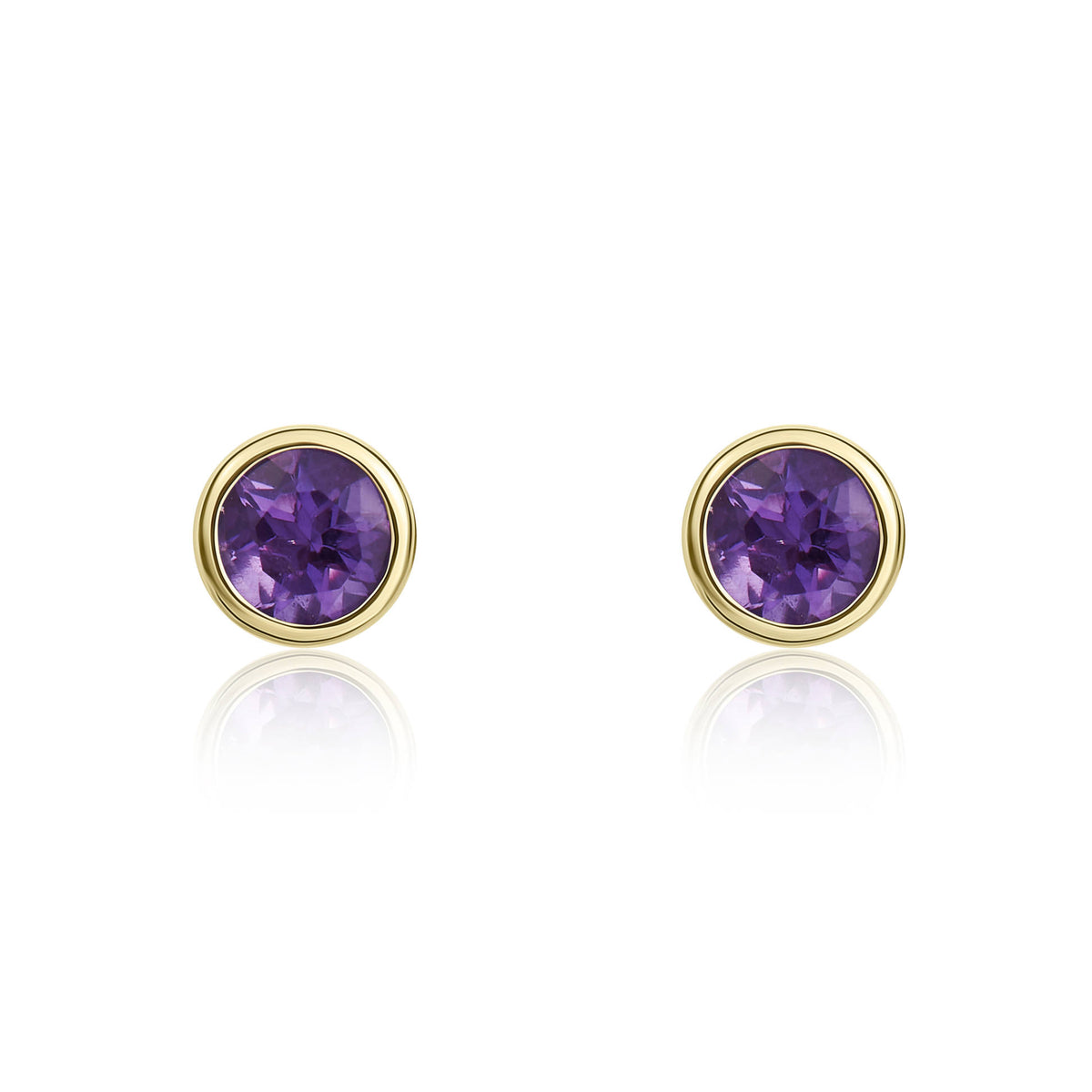 9CT YG 3MM ROUND AMETHYST RUBOVER EARRINGS