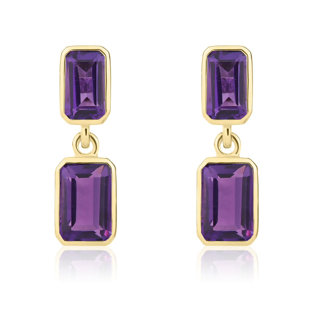9CT YG OCTAGON AMETHYST 2ST RUBOVER DROP EARRINGS