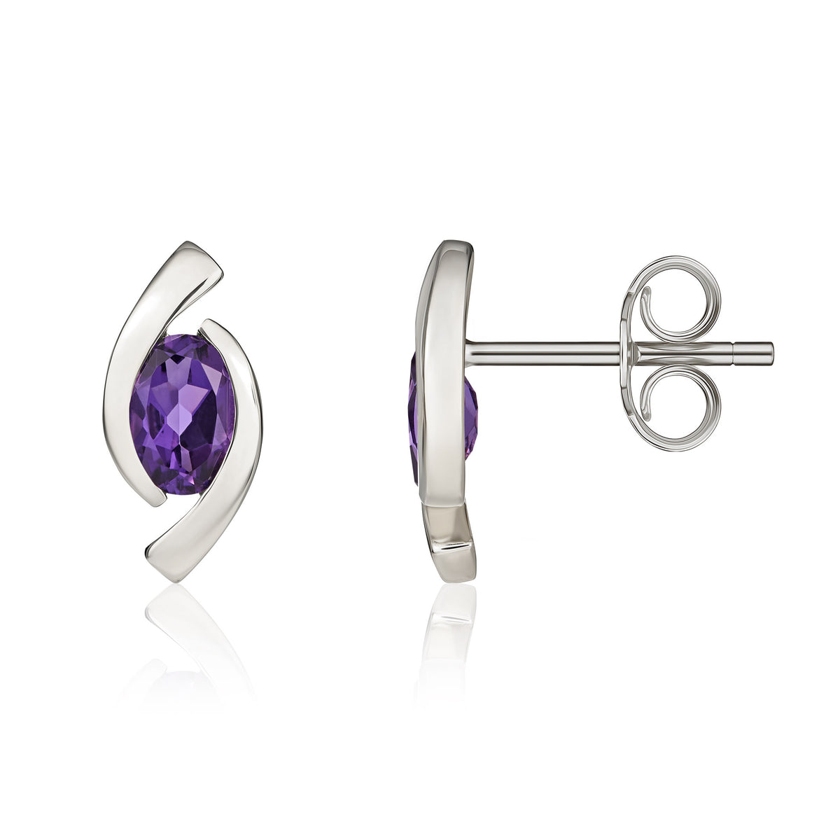 9CT WG 6X4 OVAL AMETHYST 'EYE' STUD EARRINGS