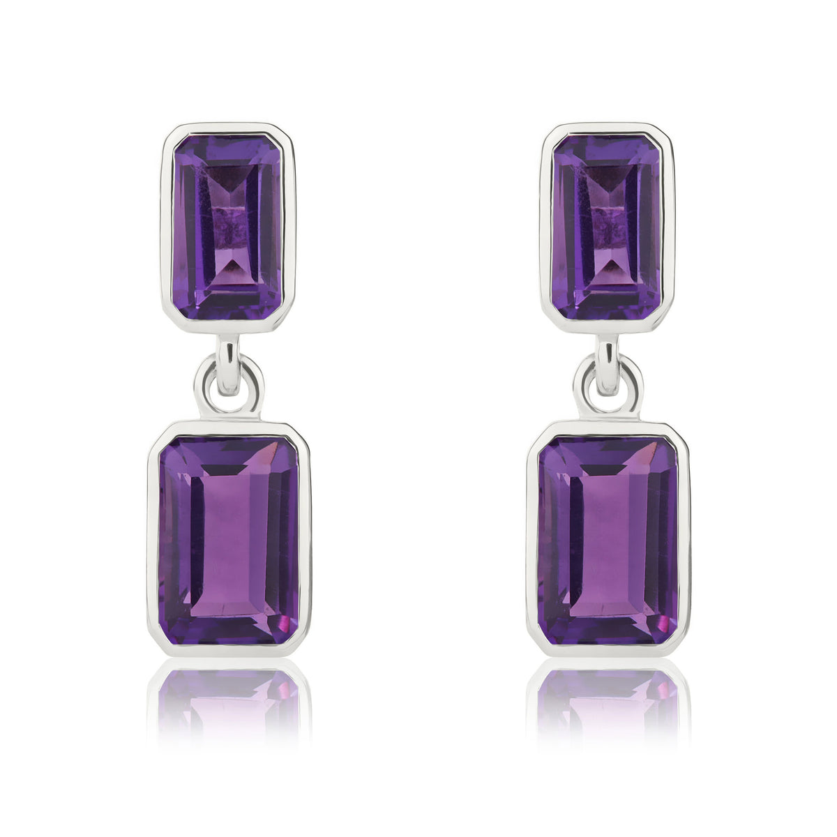 9CT WG OCTAGON AMETHYST 2ST RUBOVER DROP EARRINGS