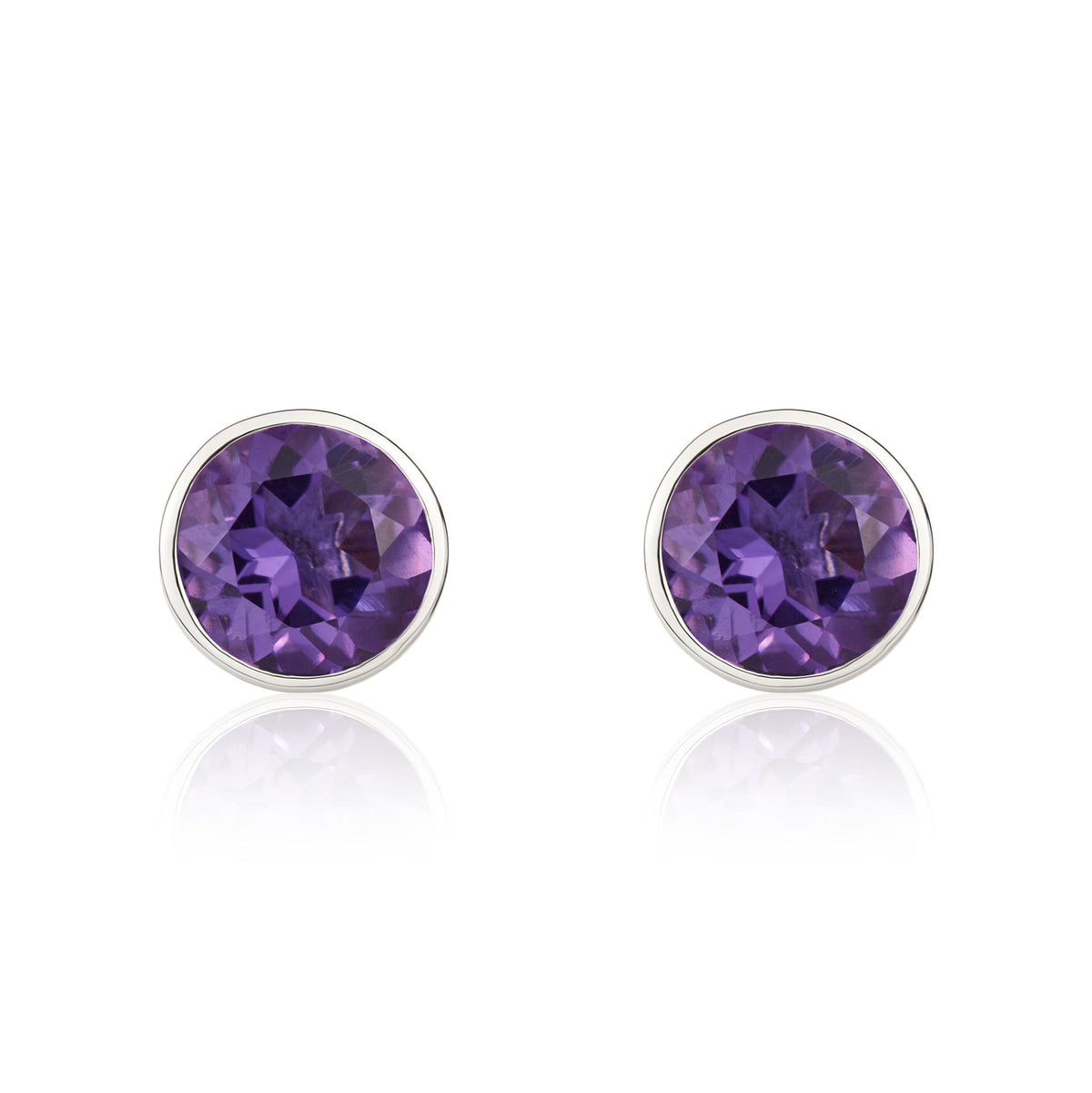 9CT WG 5MM ROUND AMETHYST RUBOVER STUD EARRINGS