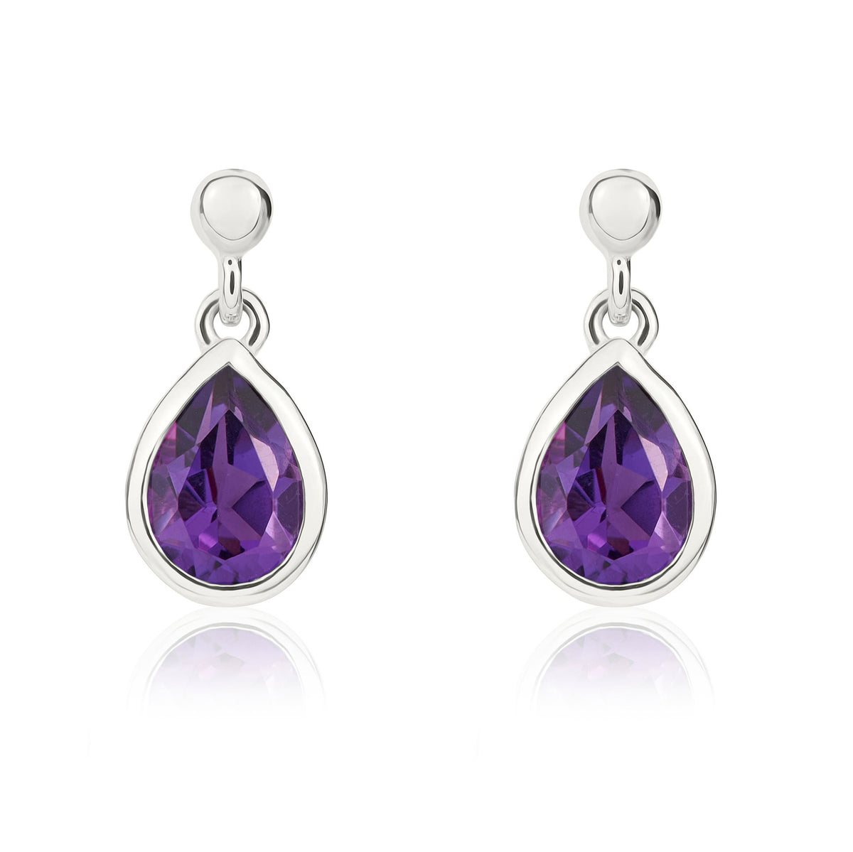 9CT WG 6X4MM PEARSHAPE AMETHYST RUBOVER DROP EARRINGS WITH 2.5MM BEAD TOP