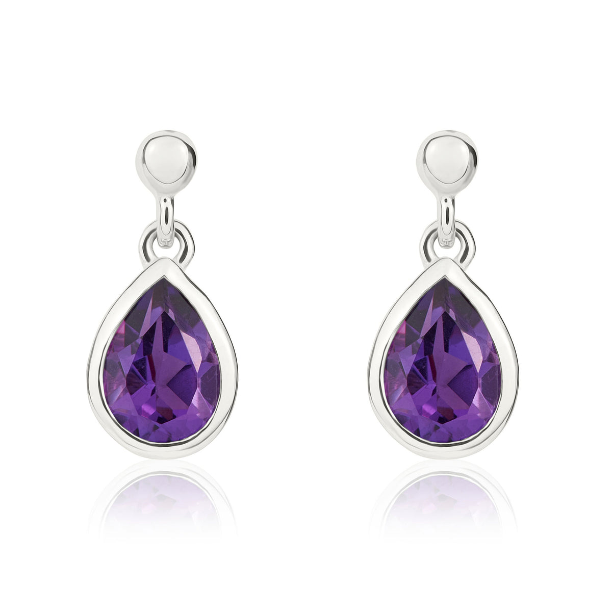 9CT WG 7X5 PEARSHAPE AMETHYST RUBOVER DROP EARRINGS WITH BEAD STUD TOP
