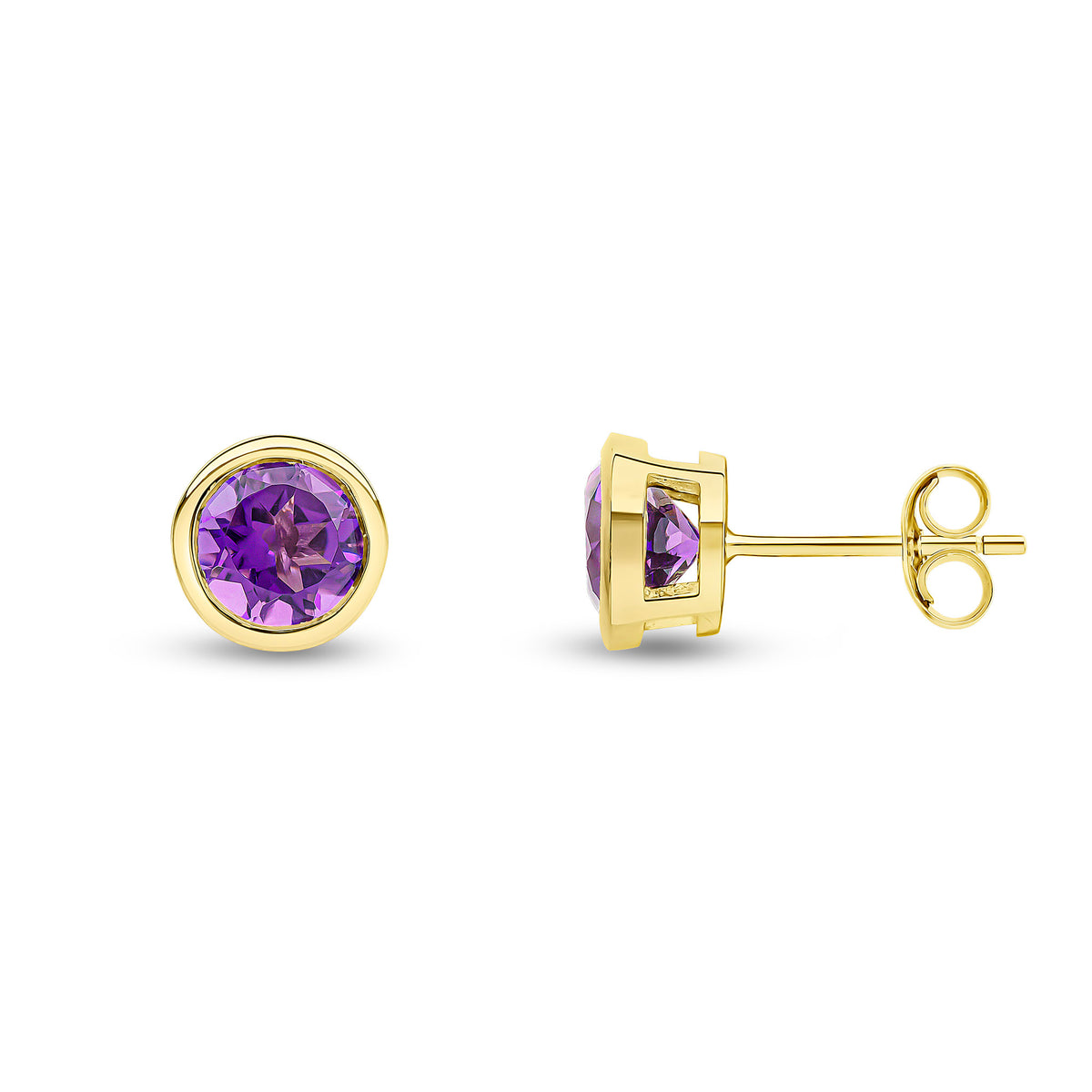 9CT YG 6MM ROUND AMETHYST RUBOVER EARRINGS