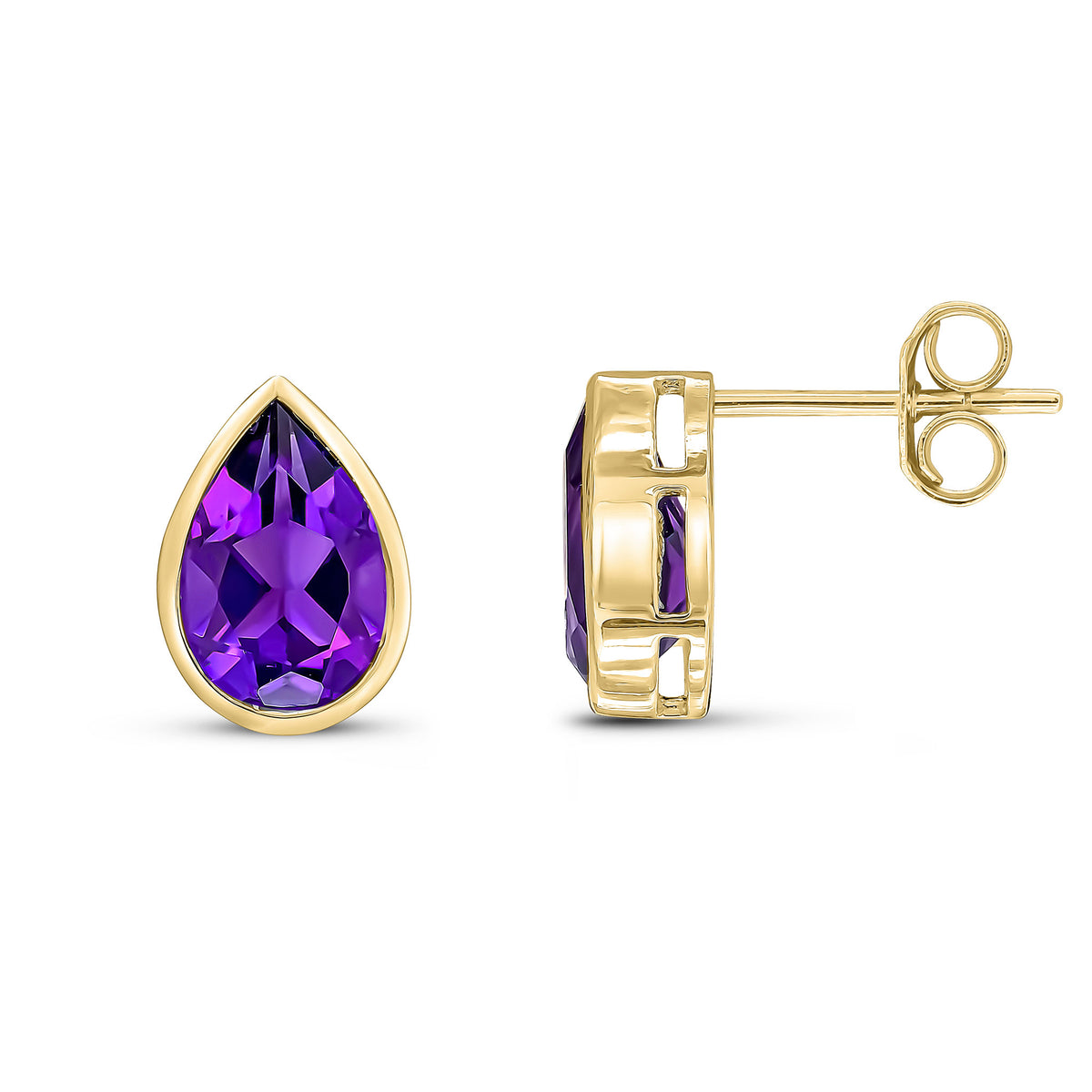 9CT YG 9X6 PEARSHAPE AMETHYST RUBOVER EARRINGS