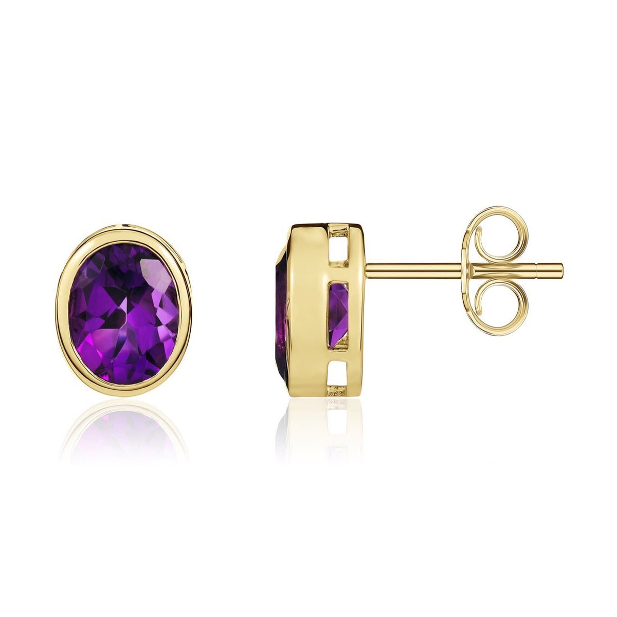 9CT YG 9X7 OVAL AMETHYST RUBOVER EARRINGS