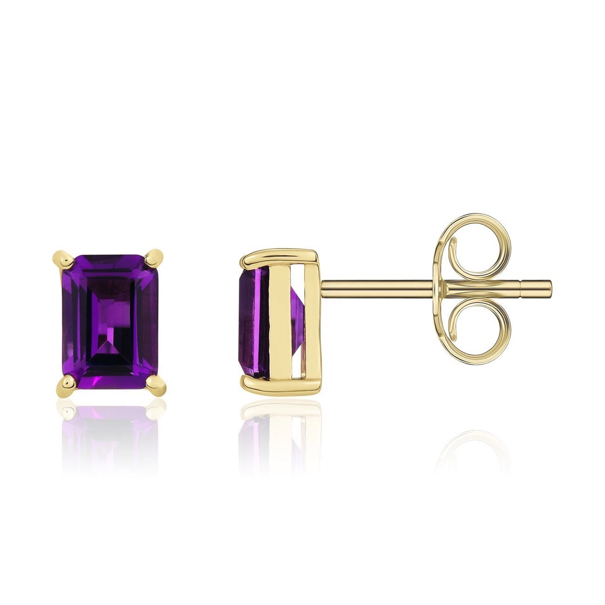 9CT YG 7X5 OCTAGON AMETHYST CLAW SET EARRINGS