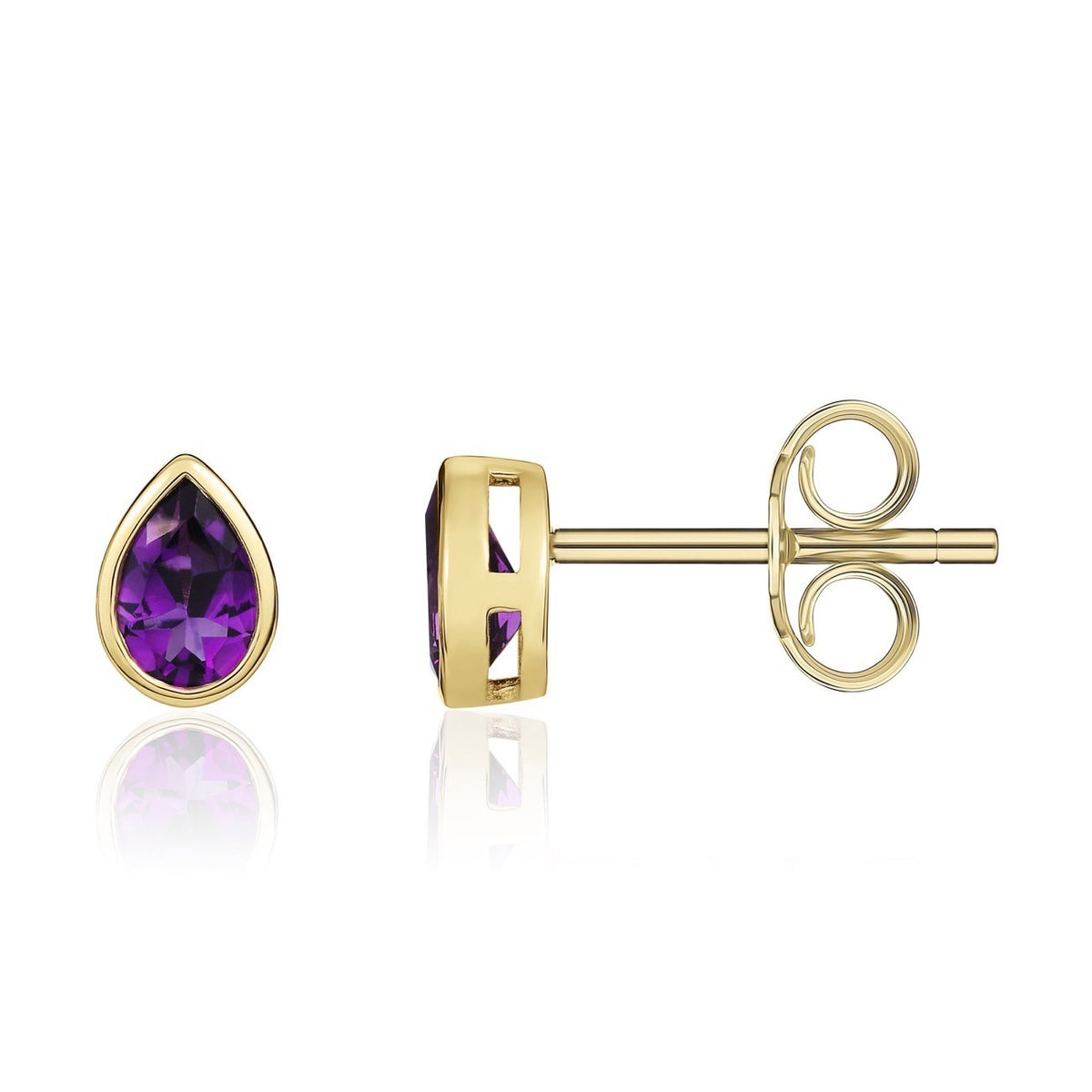 9CT YG 6X4 PEARSHAPE AMETHYST RUBOVER SET EARRINGS