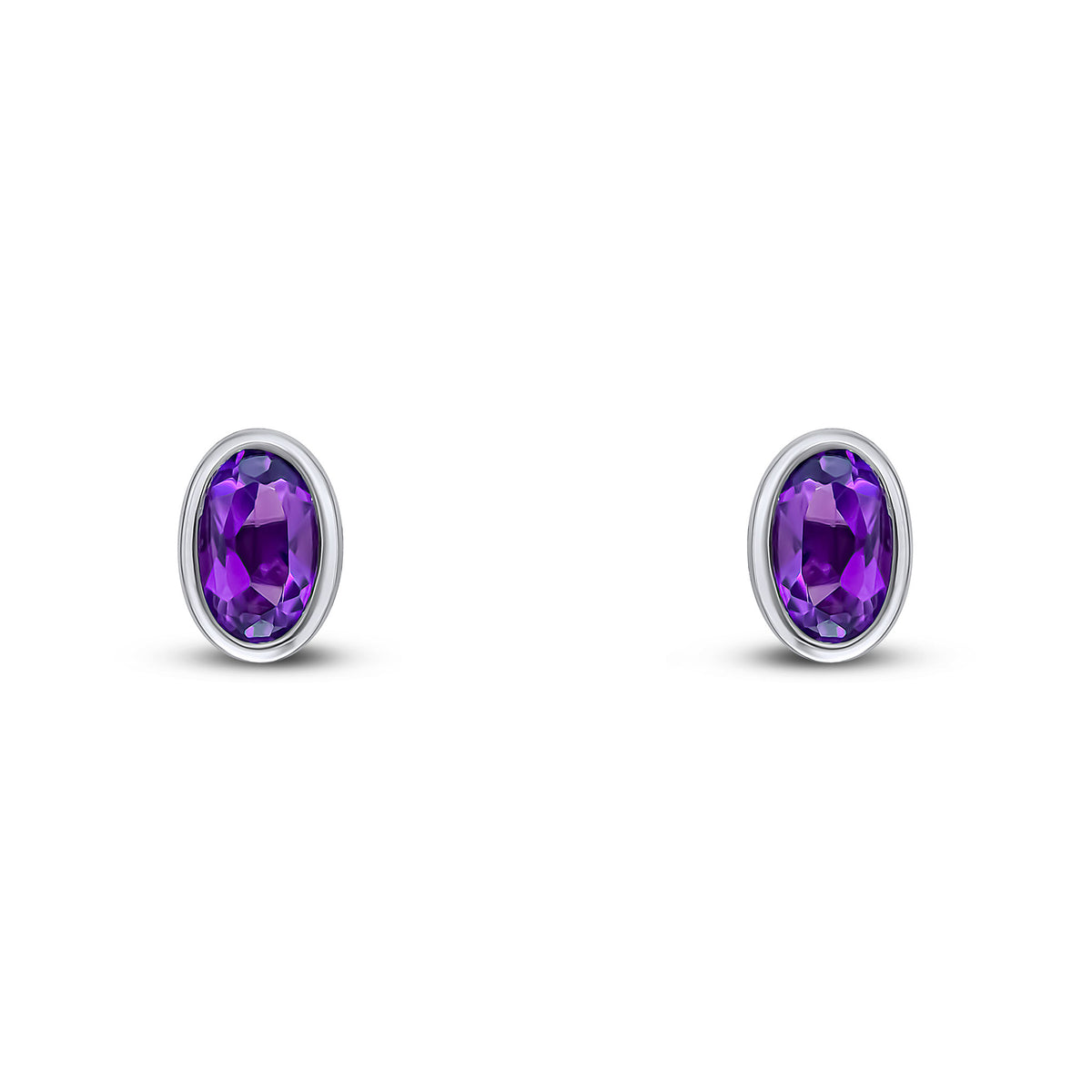 9CT WG 5X3MM OVAL AMETHYST RUBOVER SINGLE STONE EARRINGS