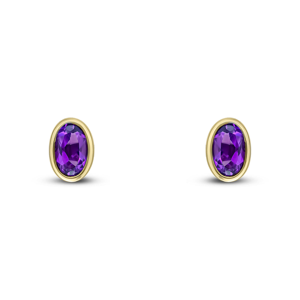 9CT YG 5X3 OVAL AMETHYST RUBOVER STUD EARRINGS